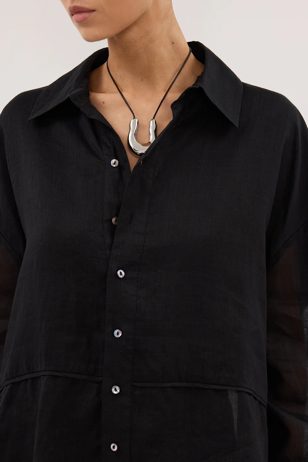 GIGI BLACK RAMIE LONG SLEEVE SHIRT - Gamepaces