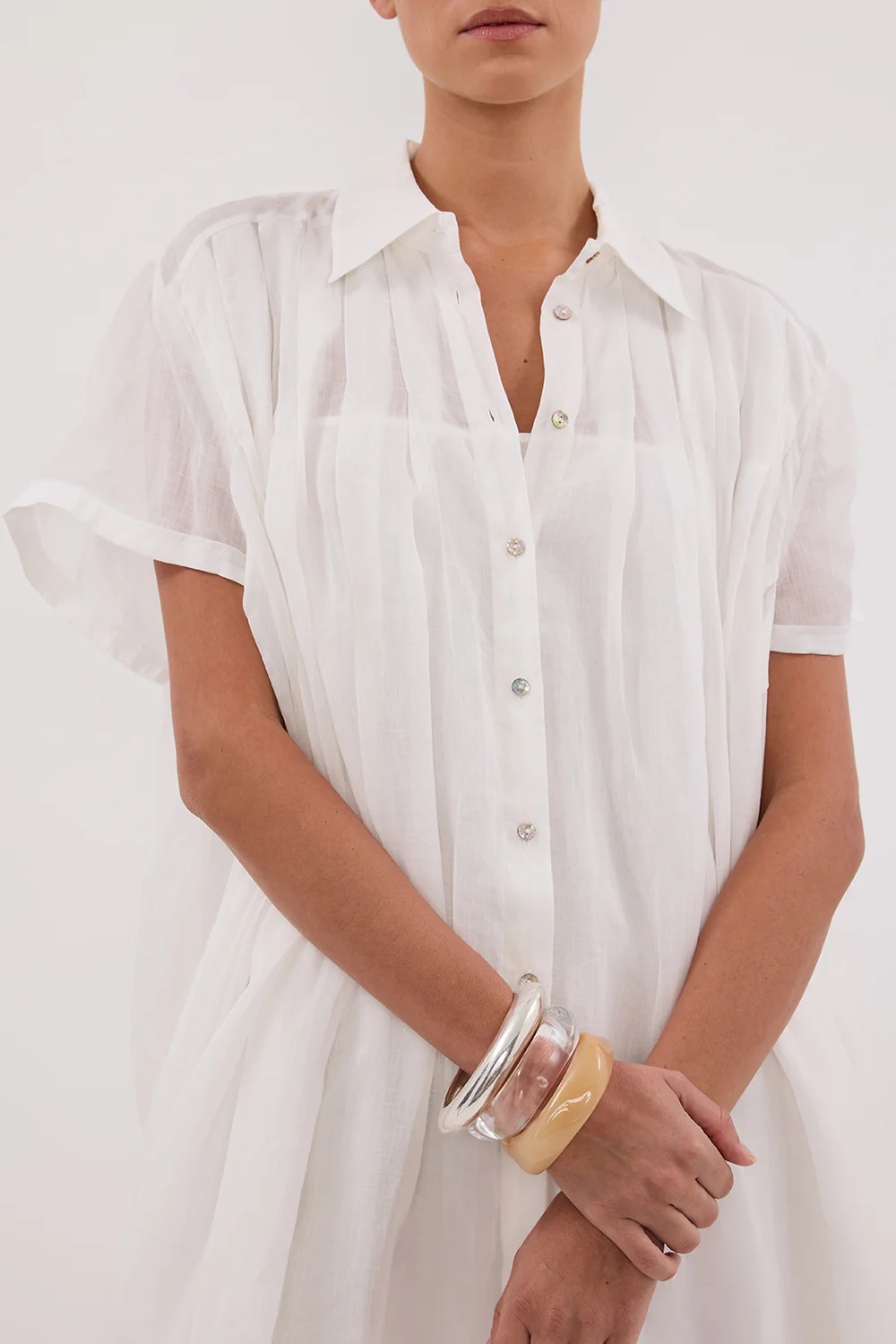 CARMEL WHITE RAMIE MINI DRESS - Gamepaces