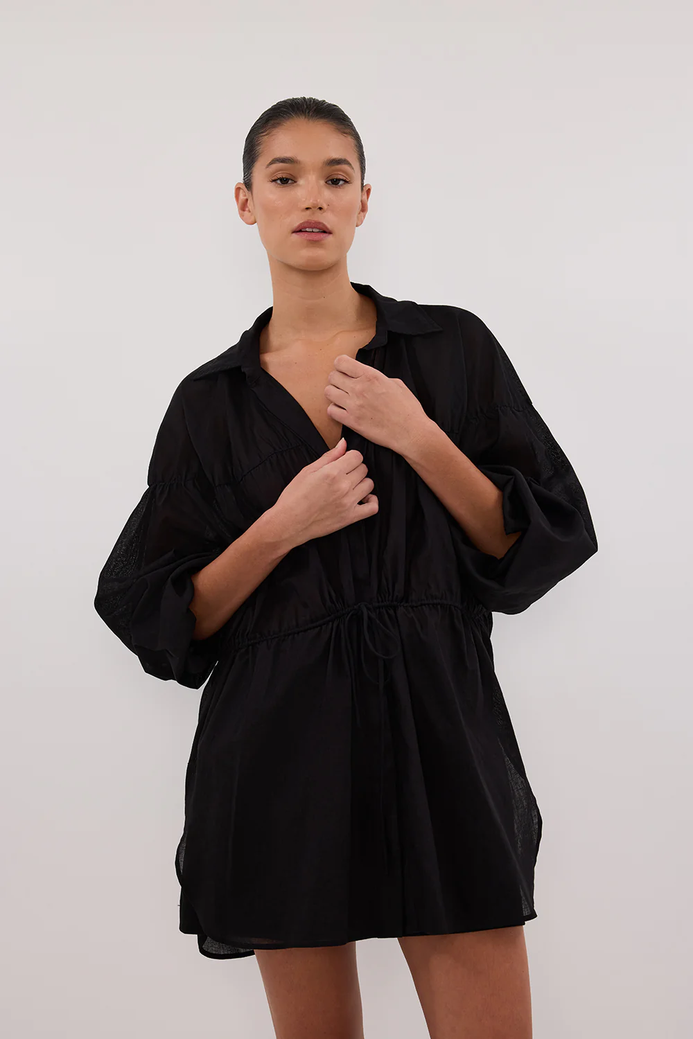 FLOYCE BLACK LINEN LONG SLEEVE TOP - Gamepaces