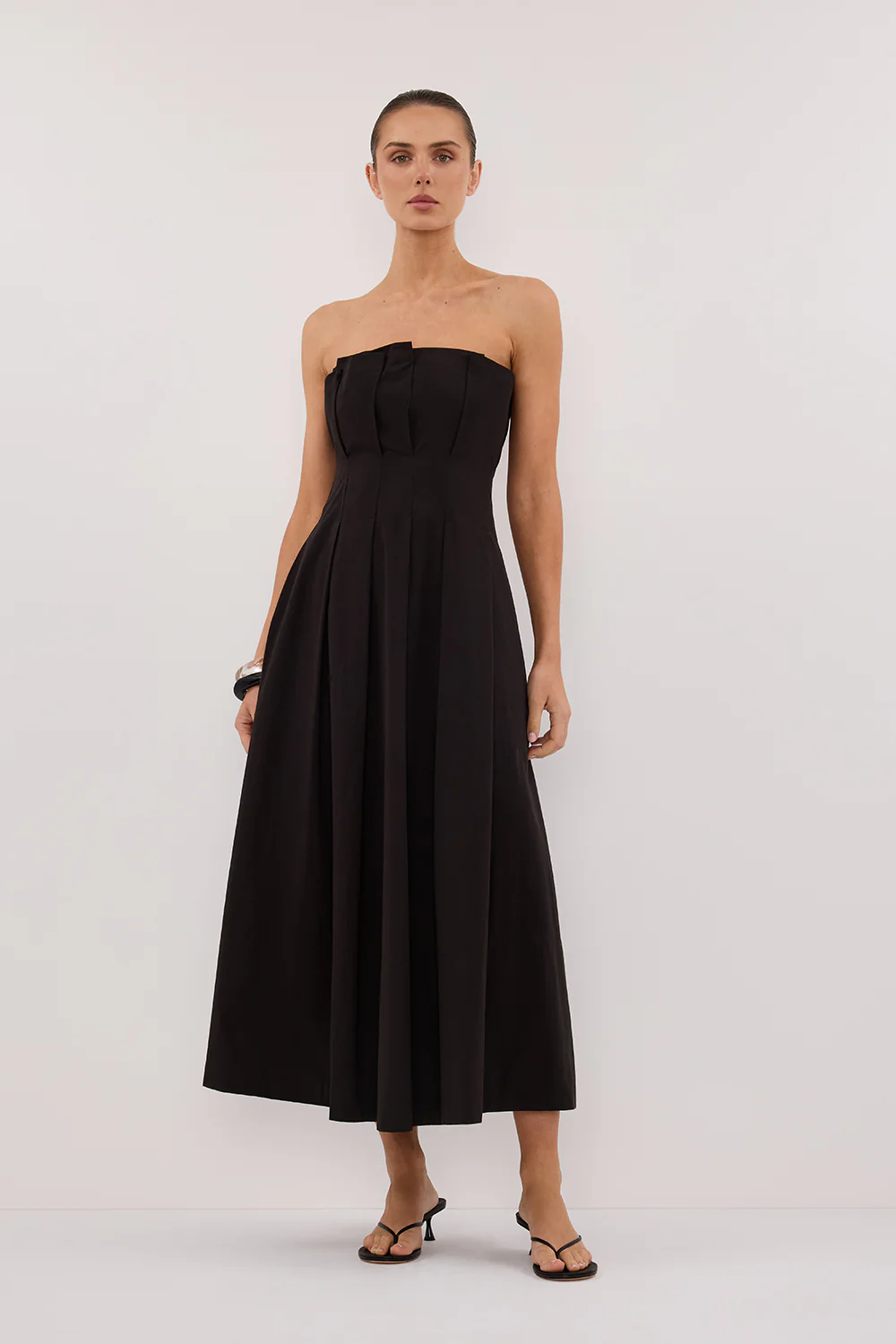 LILLY BLACK COTTON STRAPLESS MIDI DRESS - Gamepaces