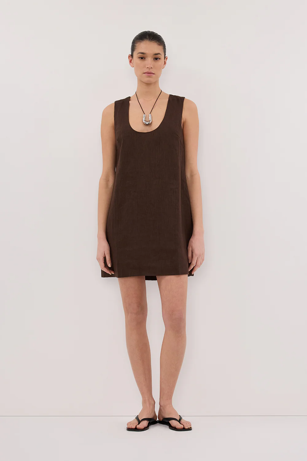 LOTUS BITTER CHOC LINEN MINI DRESS - Gamepaces