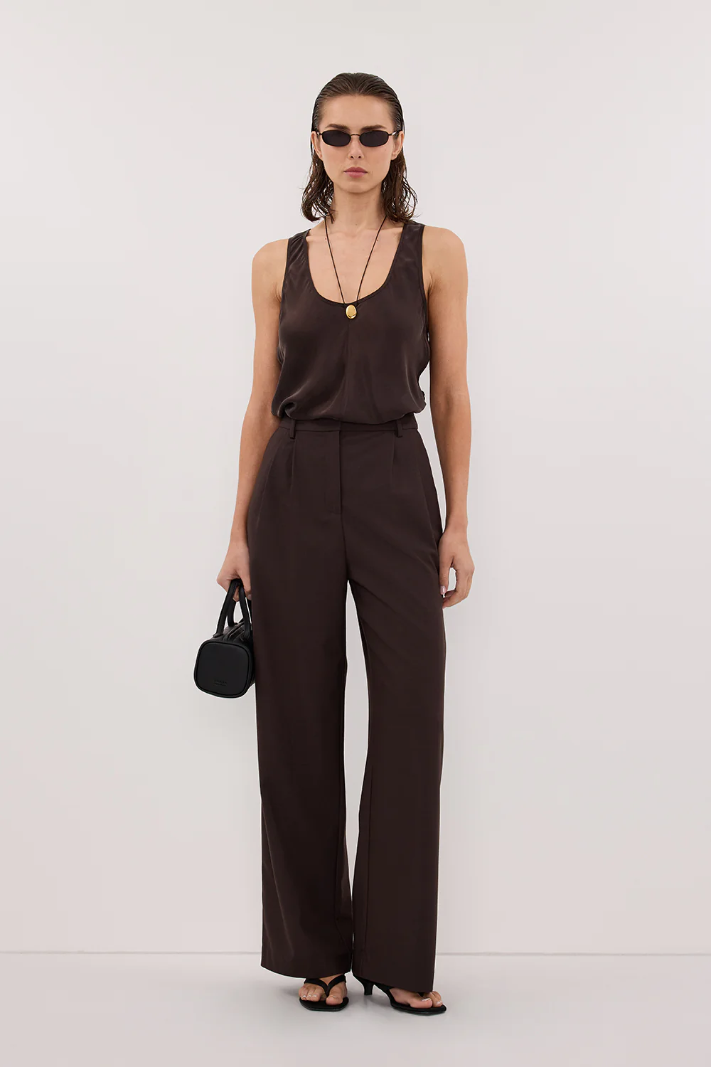 COLETTE BITTER CHOC SILK CAMI TOP - Gamepaces