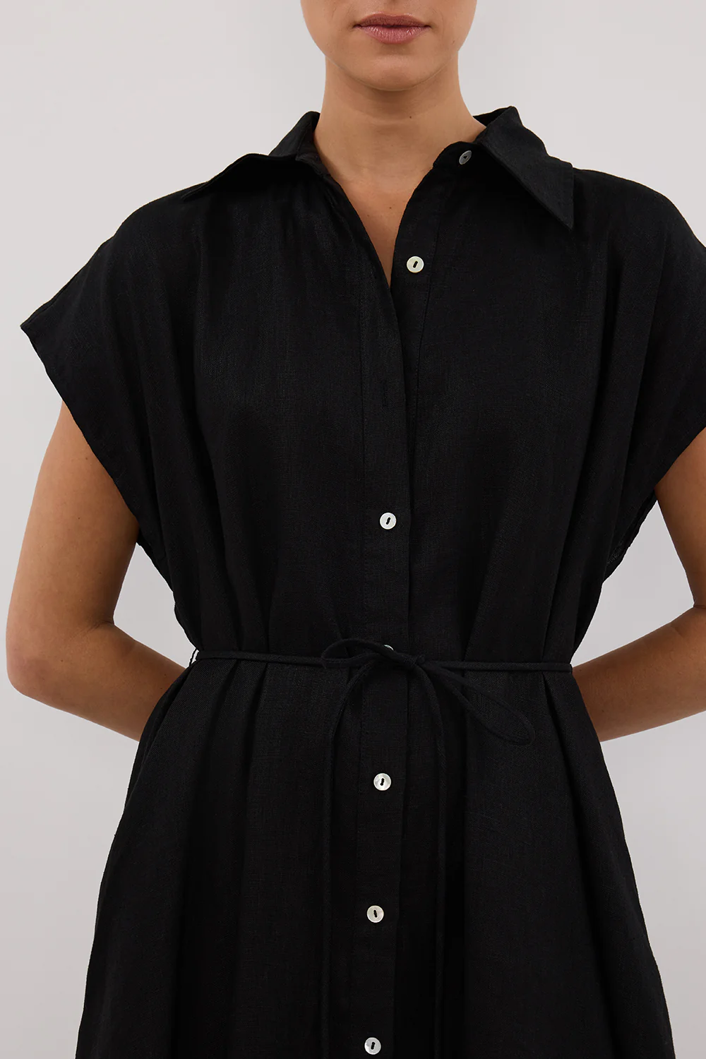 LANA BLACK LINEN MIDI SHIRT DRESS - Gamepaces