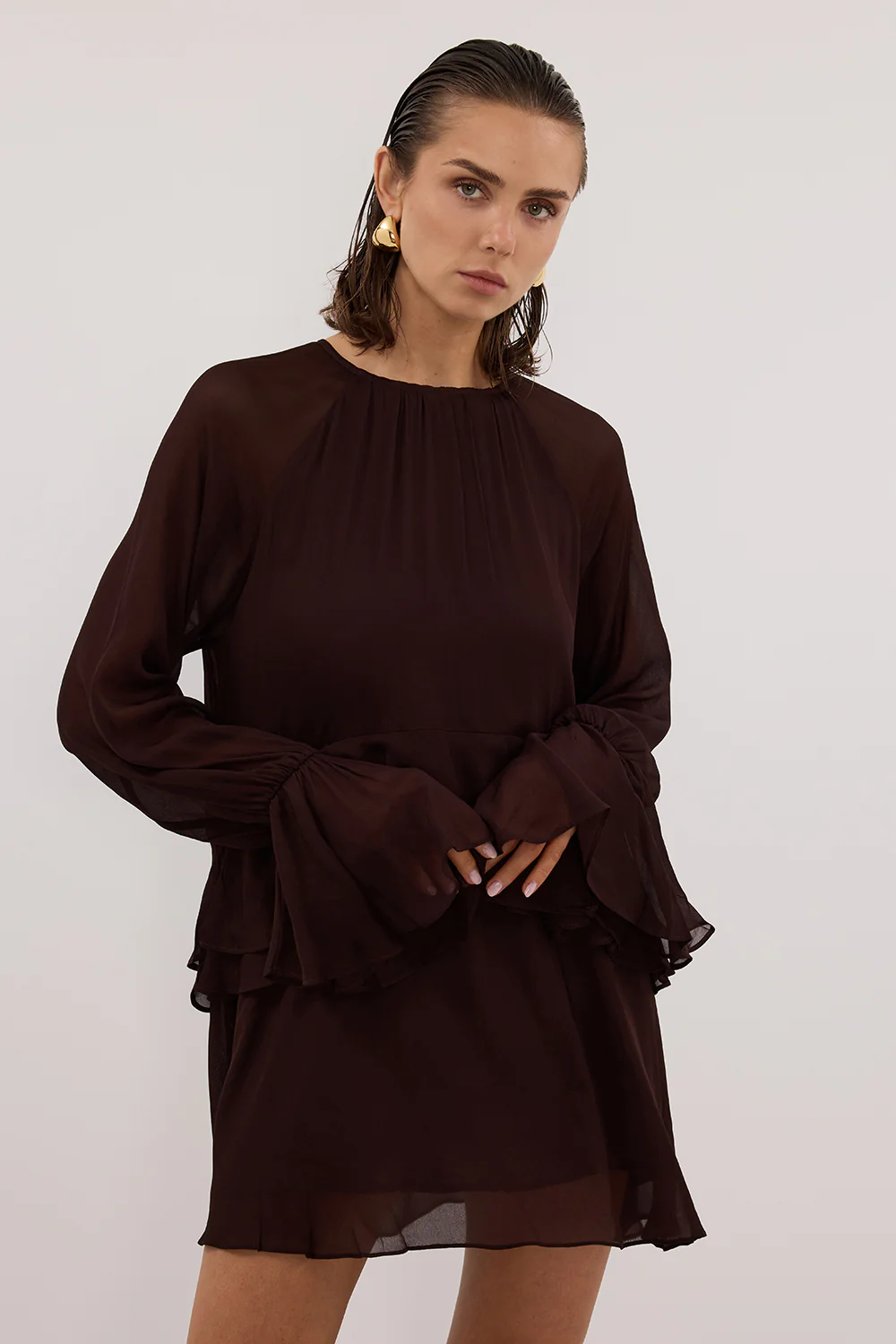 BODHI DARK CHOC LONG SLEEVE MINI DRESS - Gamepaces