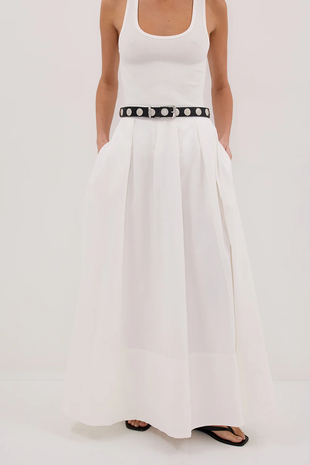 CONAGH WHITE POPLIN MIDI SKIRT - Gamepaces