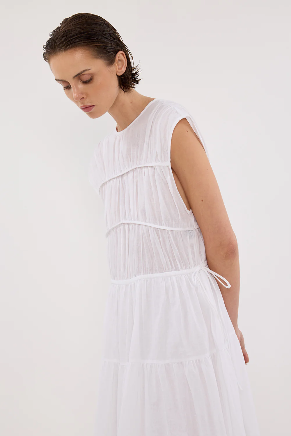 FLYNN WHITE LINEN BLEND MIDI DRESS - Gamepaces