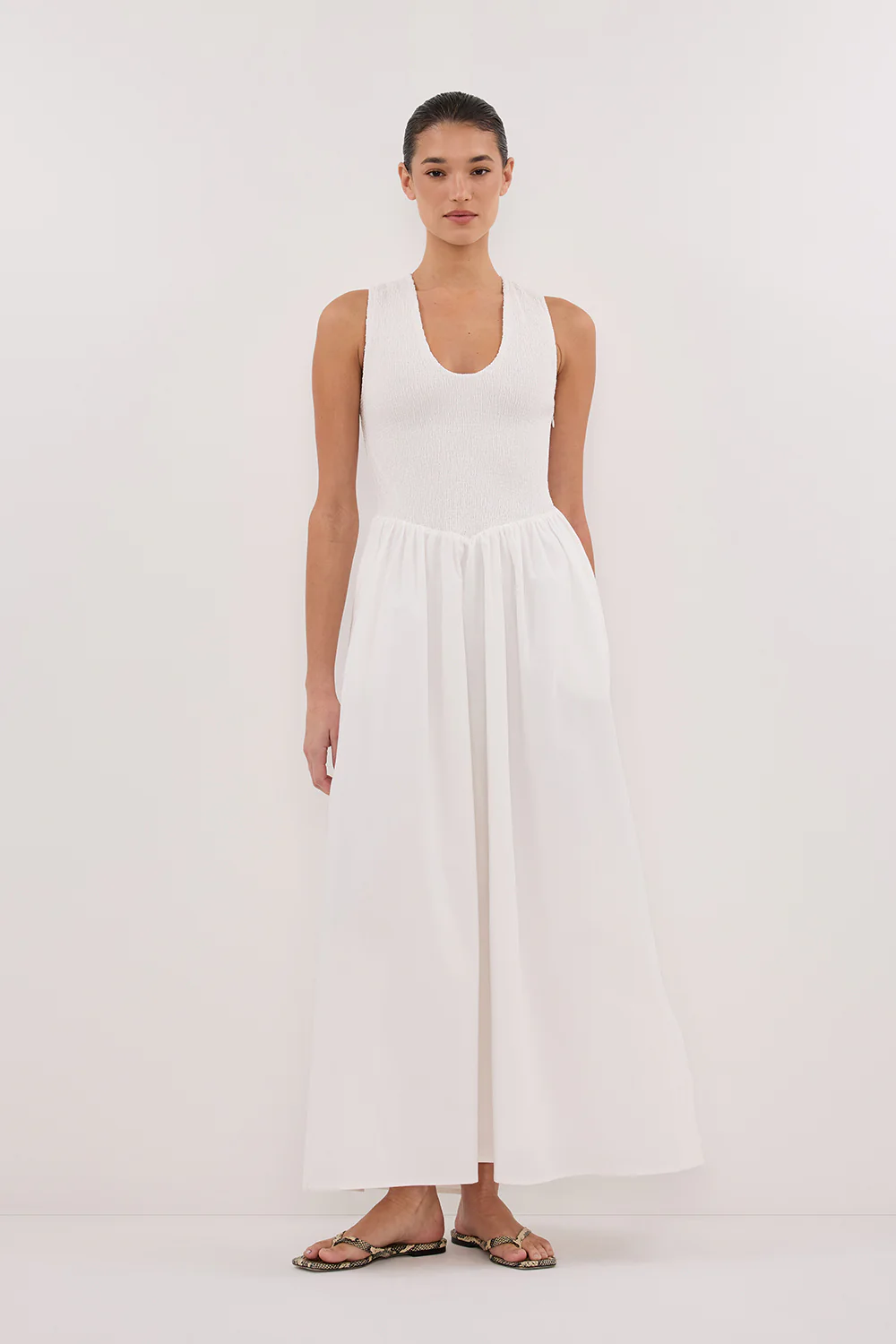 FLORENCE WHITE SLEEVELESS COTTON MIDI DRESS - Gamepaces