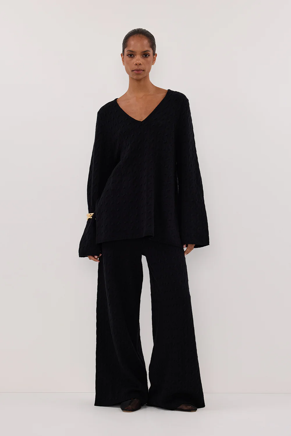 MAREN BLACK CABLE KNIT PANT - Gamepaces