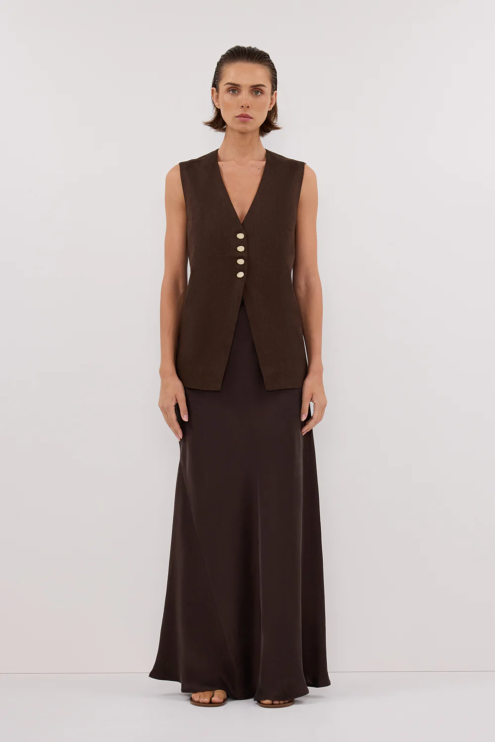 KNOX BITTER CHOC LINEN VEST - Gamepaces
