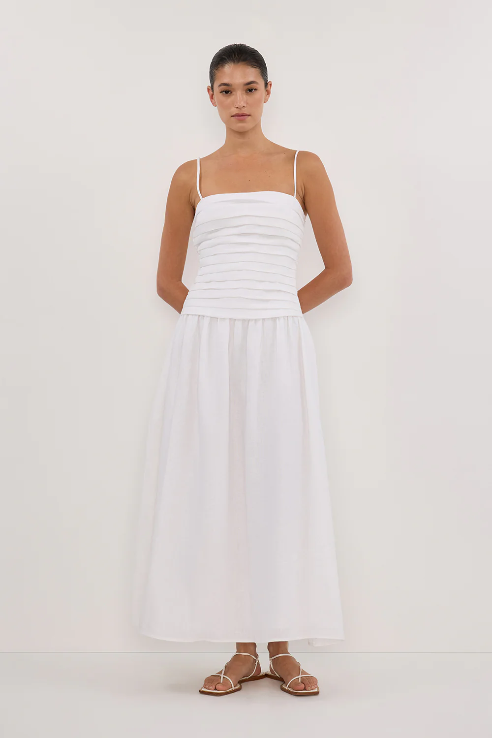 REECE WHITE LINEN MIDI DRESS - Gamepaces