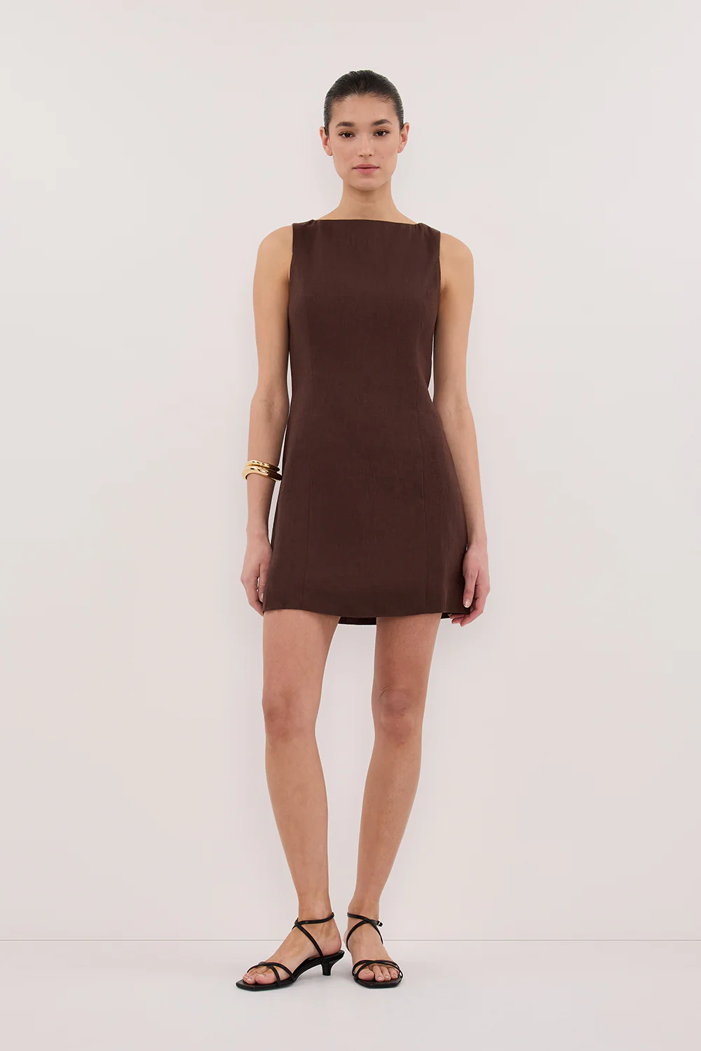 LACY COCOA SLEEVELESS LINEN MINI DRESS - Gamepaces