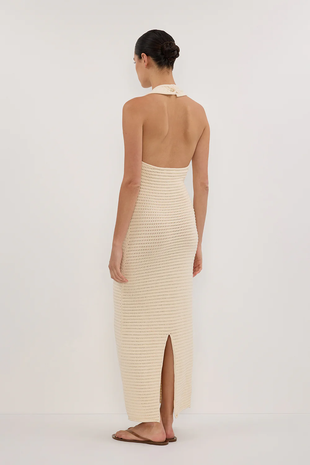 GINA CREAM HALTER CROCHET DRESS - Gamepaces