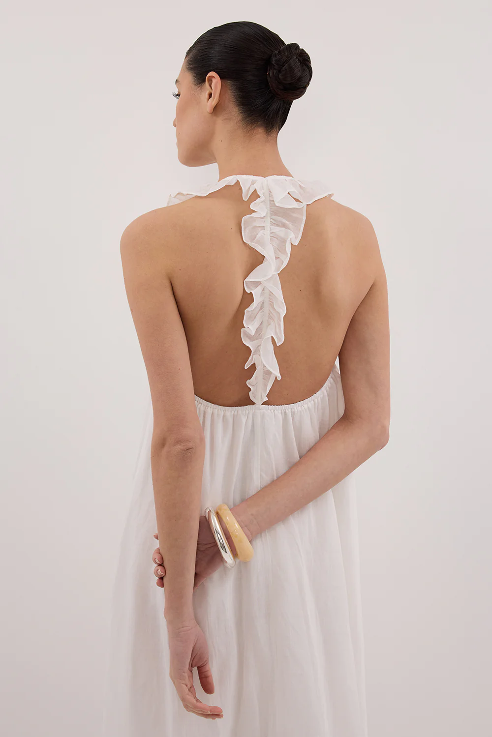 HAZEL WHITE RAMIE SLEEVELESS MIDI DRESS - Gamepaces