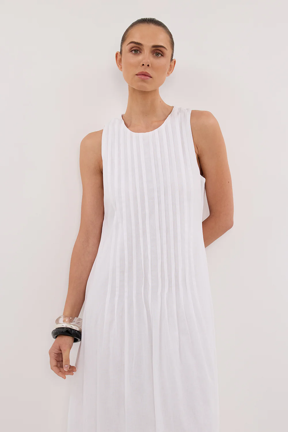MILO WHITE LINEN BLEND MIDI DRESS - Gamepaces
