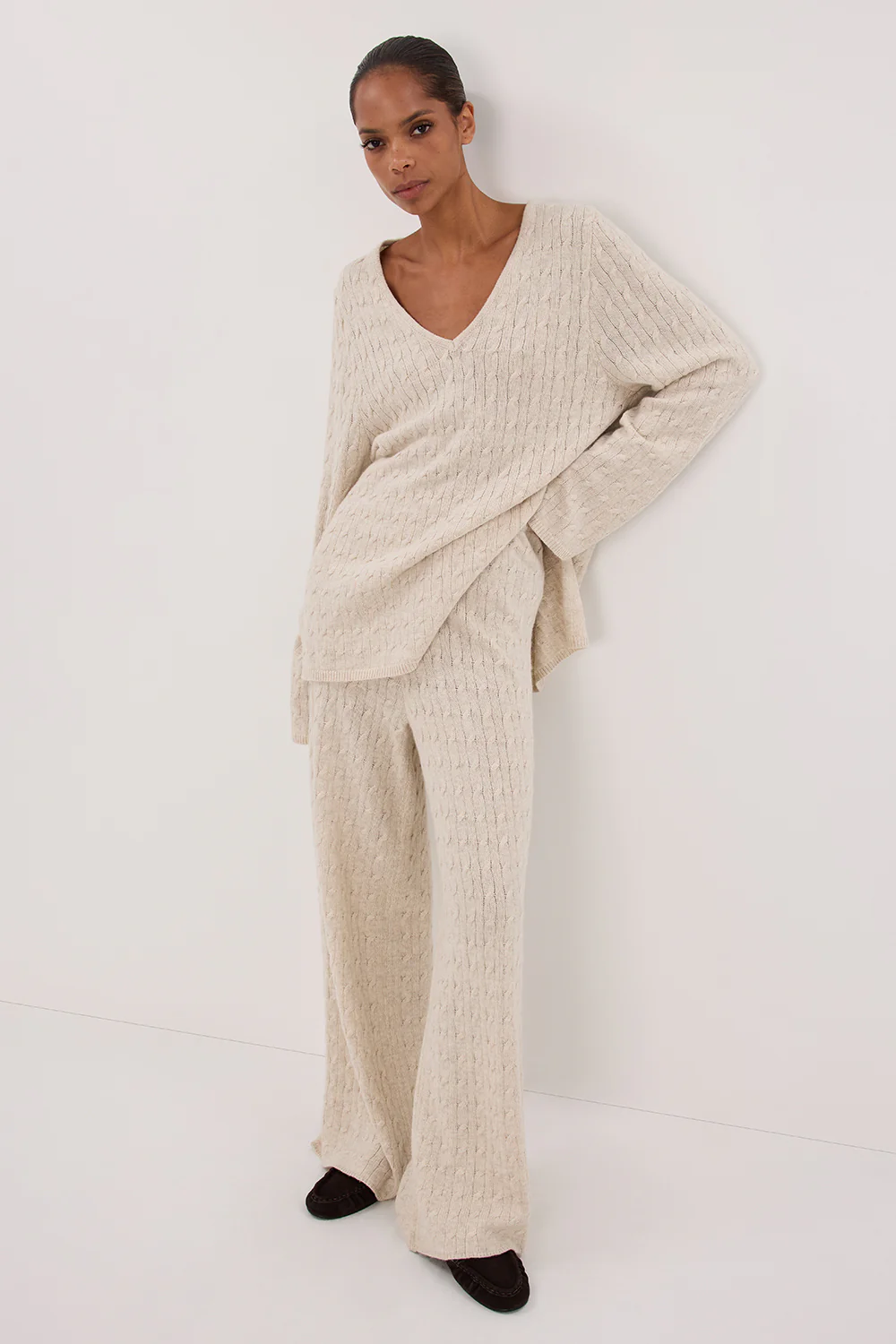 MAREN CHALK CABLE KNIT PANT - Gamepaces