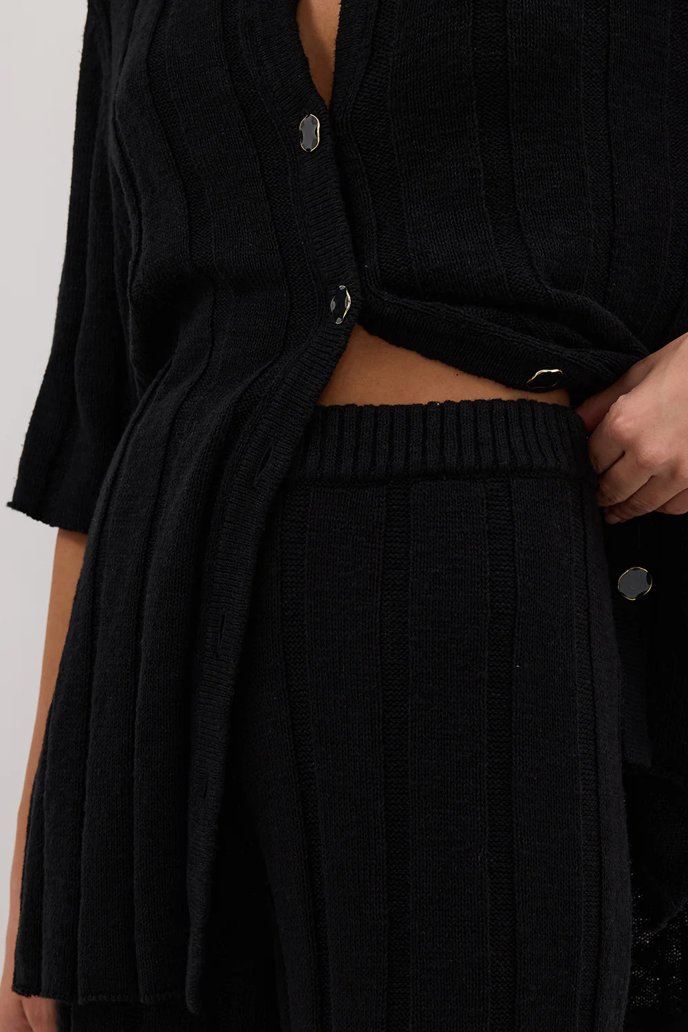 JAZZ BLACK WIDE LEG KNIT PANT - Gamepaces