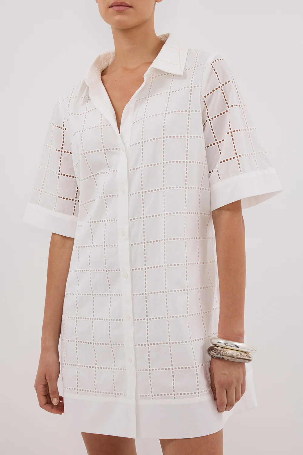 OWEN WHITE SLEEVED BRODERIE MINI DRESS - Gamepaces