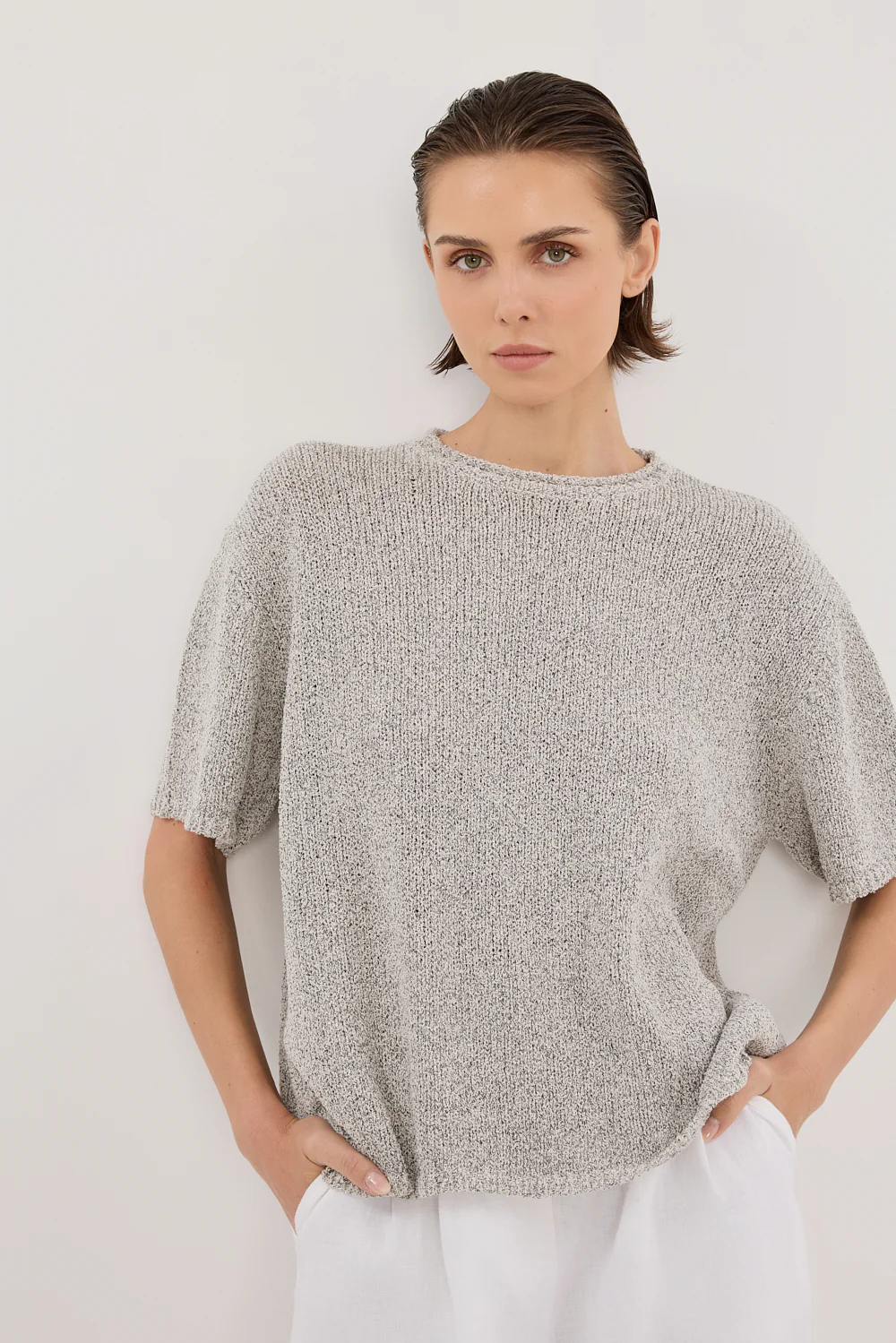 ERIN SILVER MARLE BOXY KNIT TEE - Gamepaces