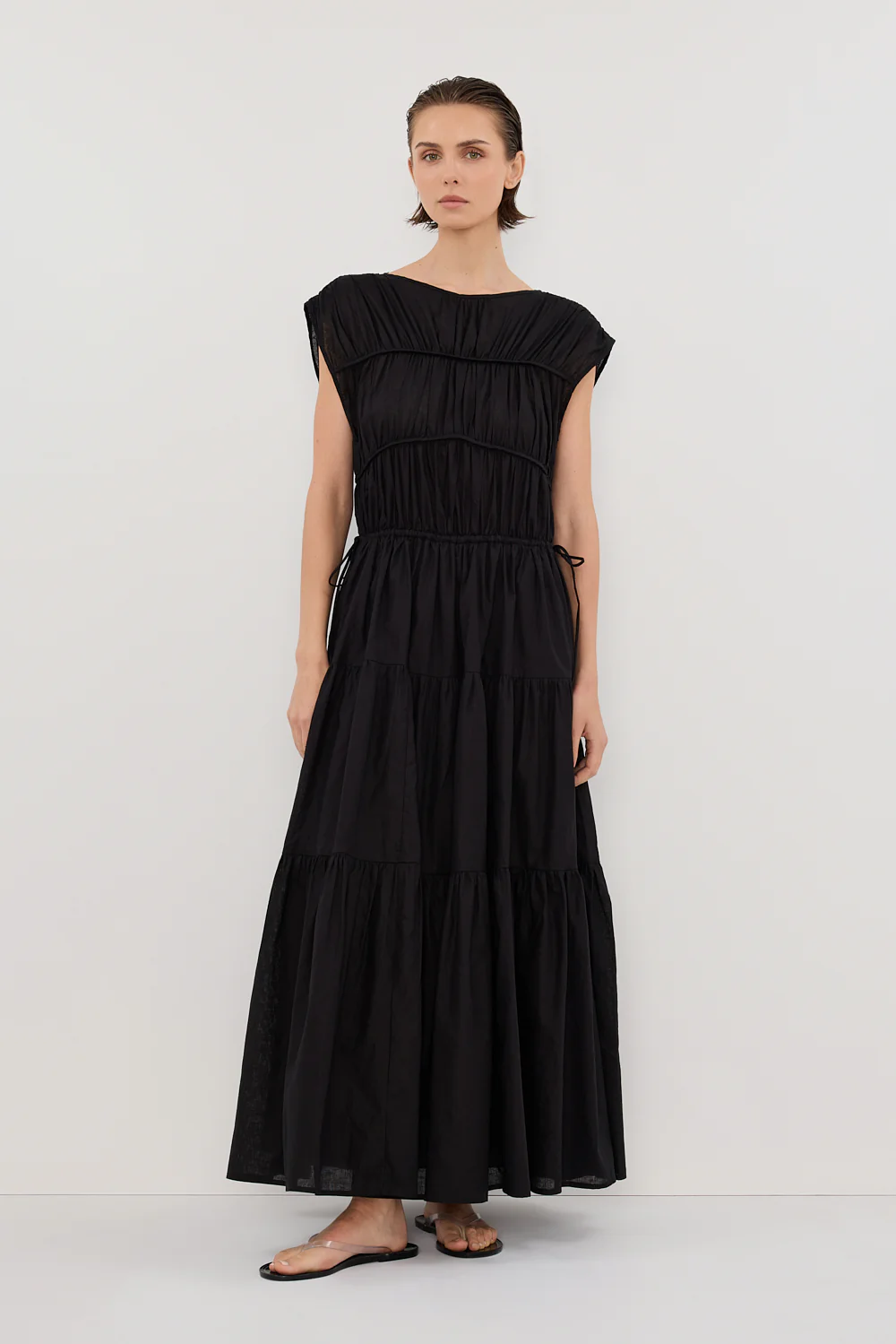 FLYNN BLACK LINEN BLEND MIDI DRESS - Gamepaces