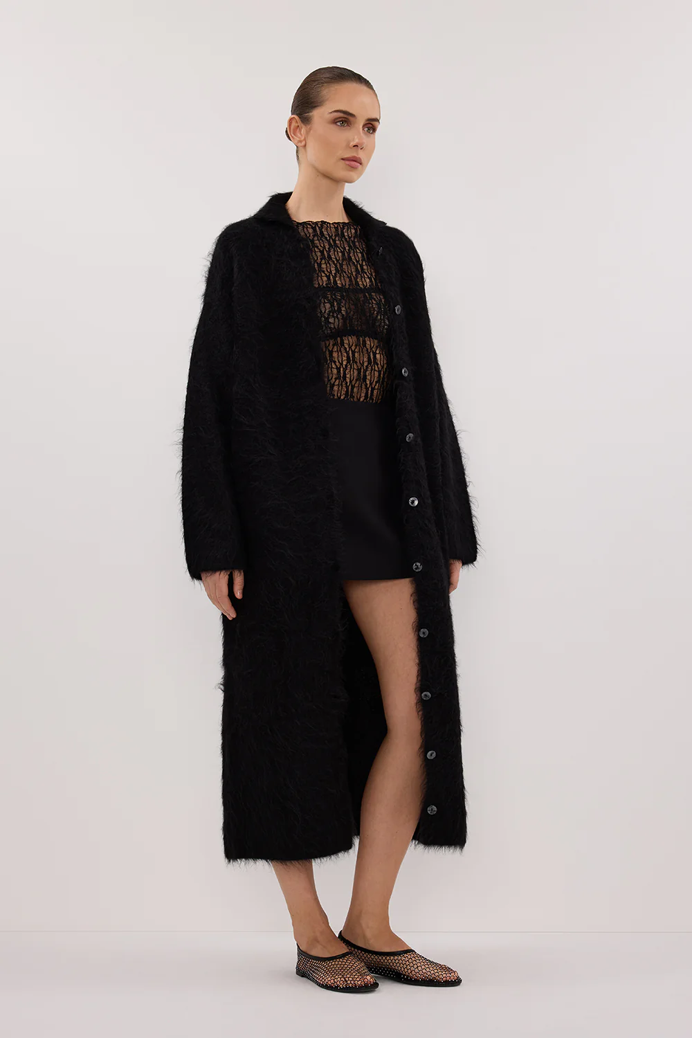 SALMA BLACK CARDIGAN COAT - Gamepaces