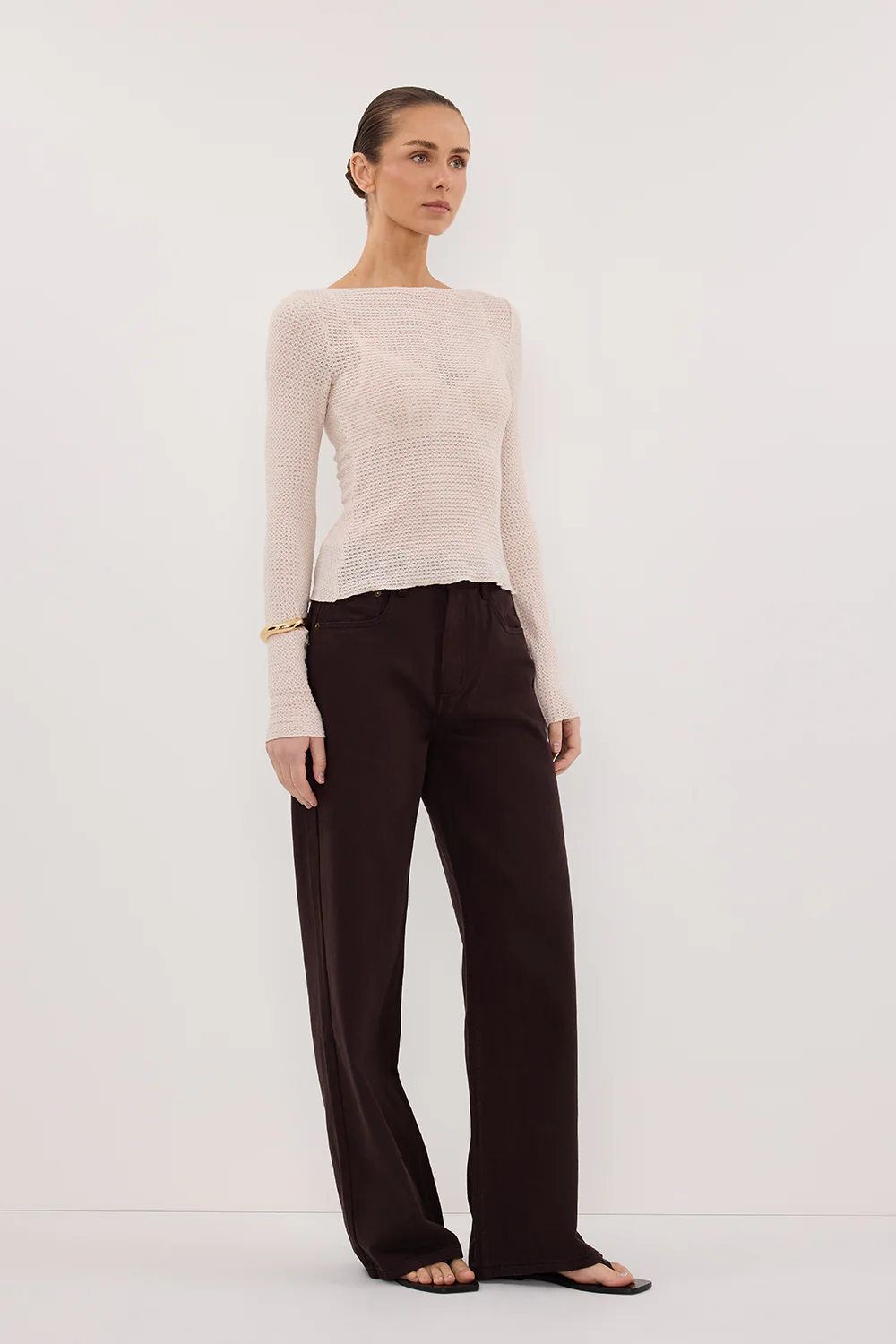 LILY STONE LONG SLEEVE BOAT NECK TEXTURED TOP - Gamepaces