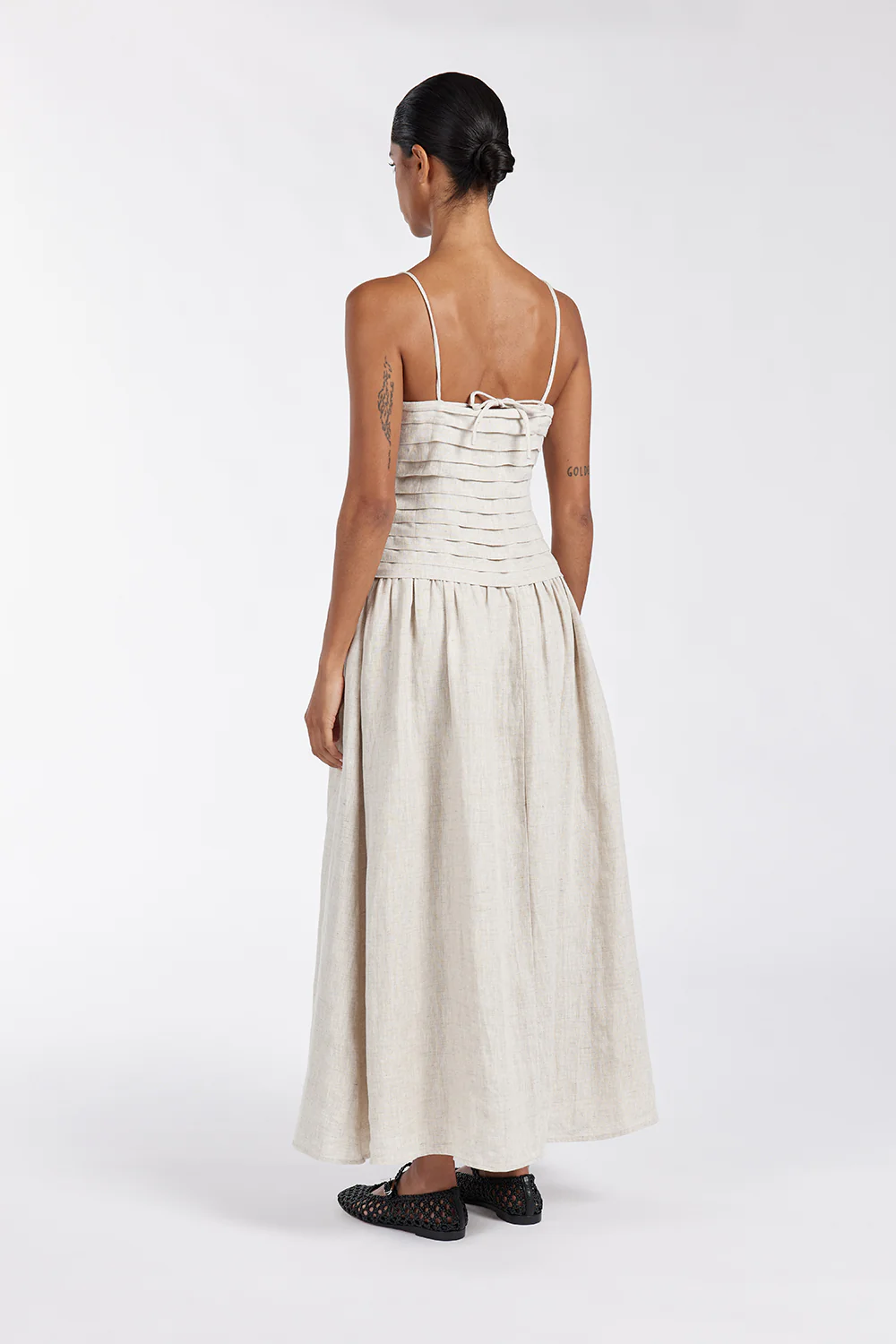 REECE NATURAL LINEN MIDI DRESS - Gamepaces