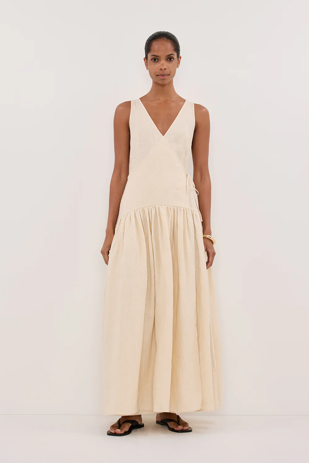 ILIO STRAW LINEN WRAP MIDI DRESS - Gamepaces