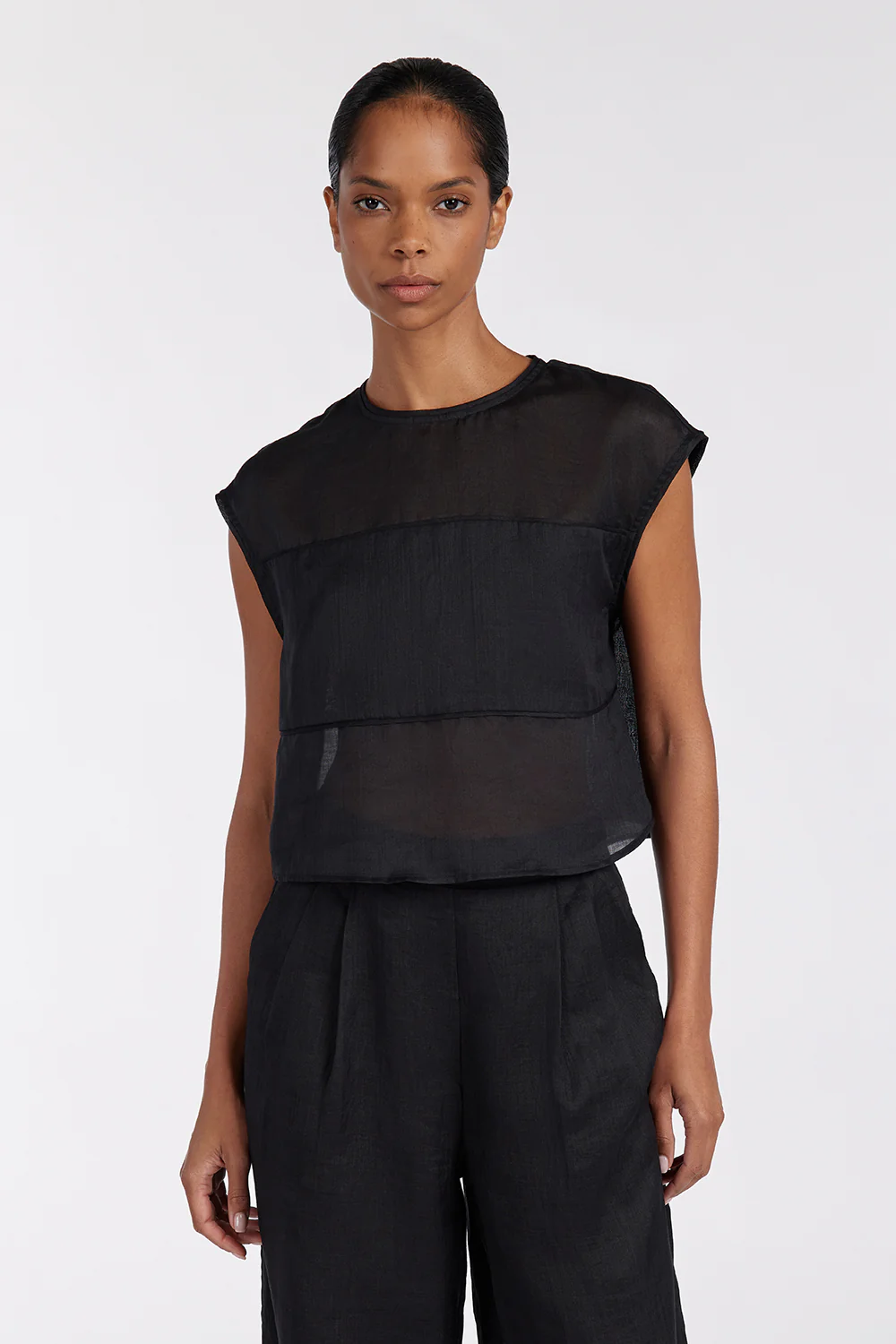 KAI BLACK RAMIE PANELLED TOP - Gamepaces
