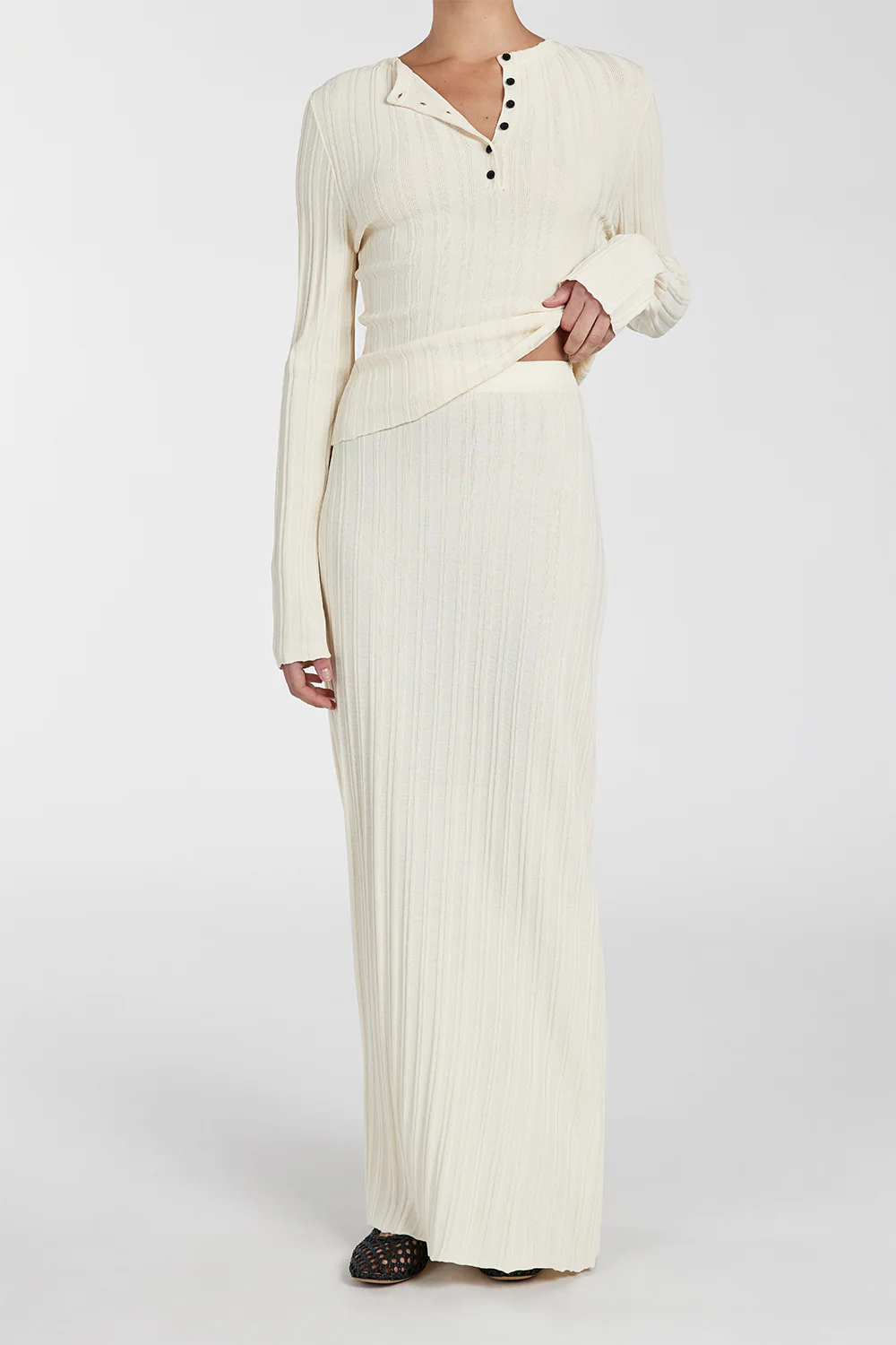 SYLVIA CREAM KNIT MIDI SKIRT - Gamepaces