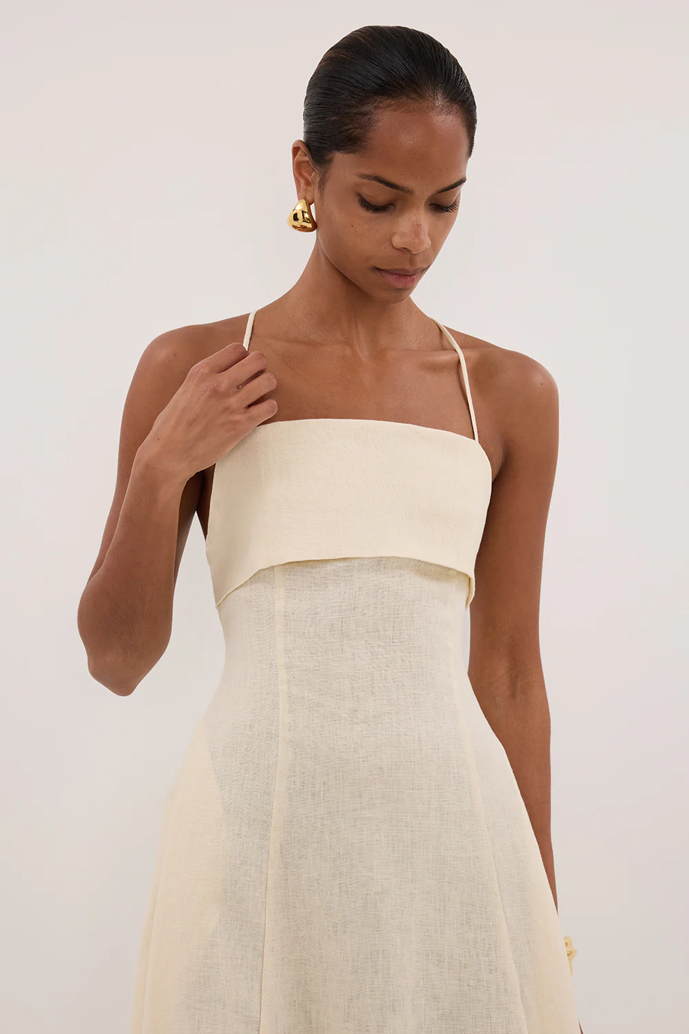 DANIELLA STRAW LINEN TIE BACK MIDI DRESS - Gamepaces