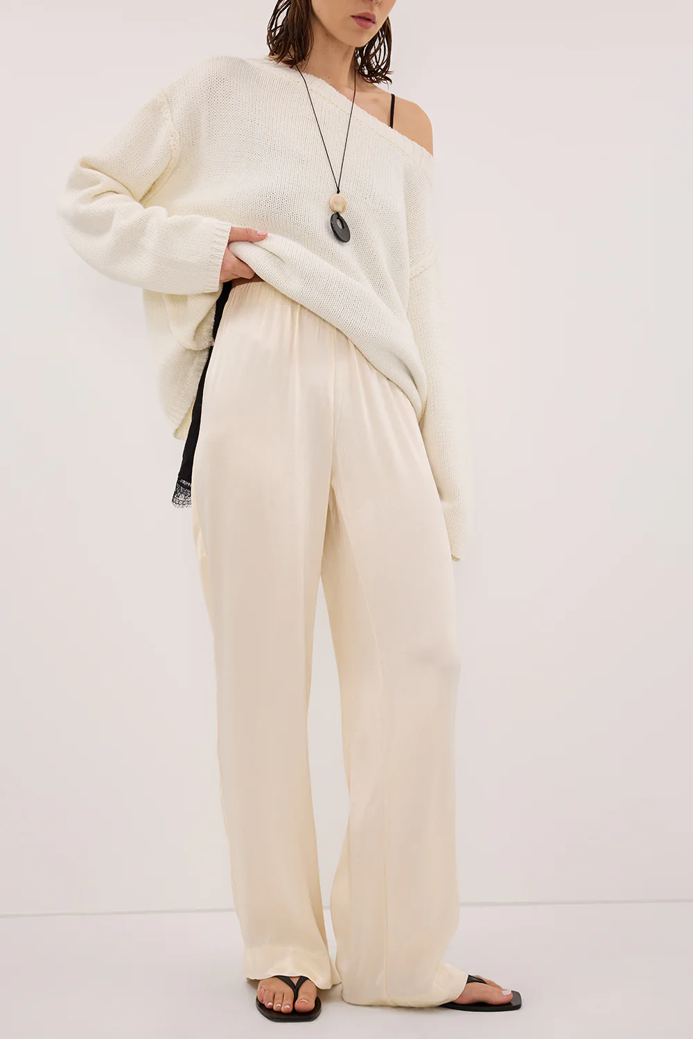 MONICA CREAM SATIN PANT - Gamepaces