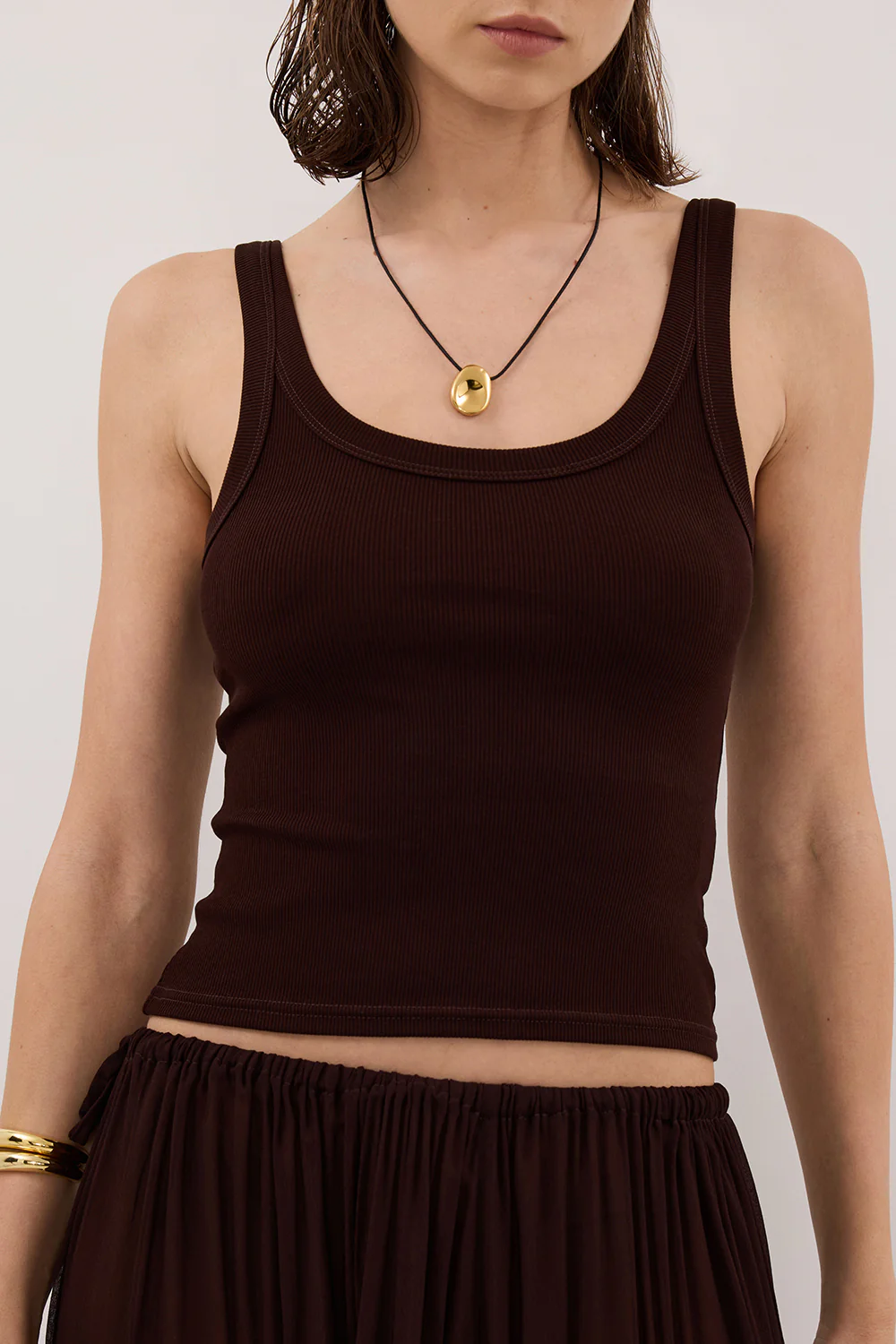 PHOEBE BURNT CHOC SCOOP NECK TANK TOP - Gamepaces