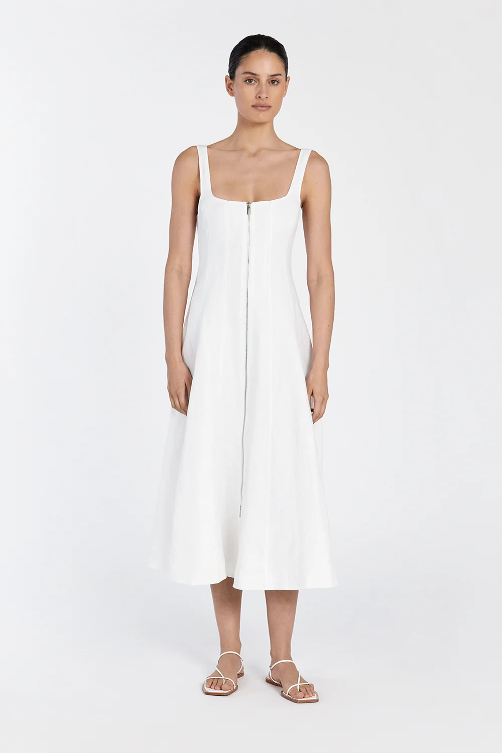 HARRIET WHITE LINEN MIDI DRESS - Gamepaces