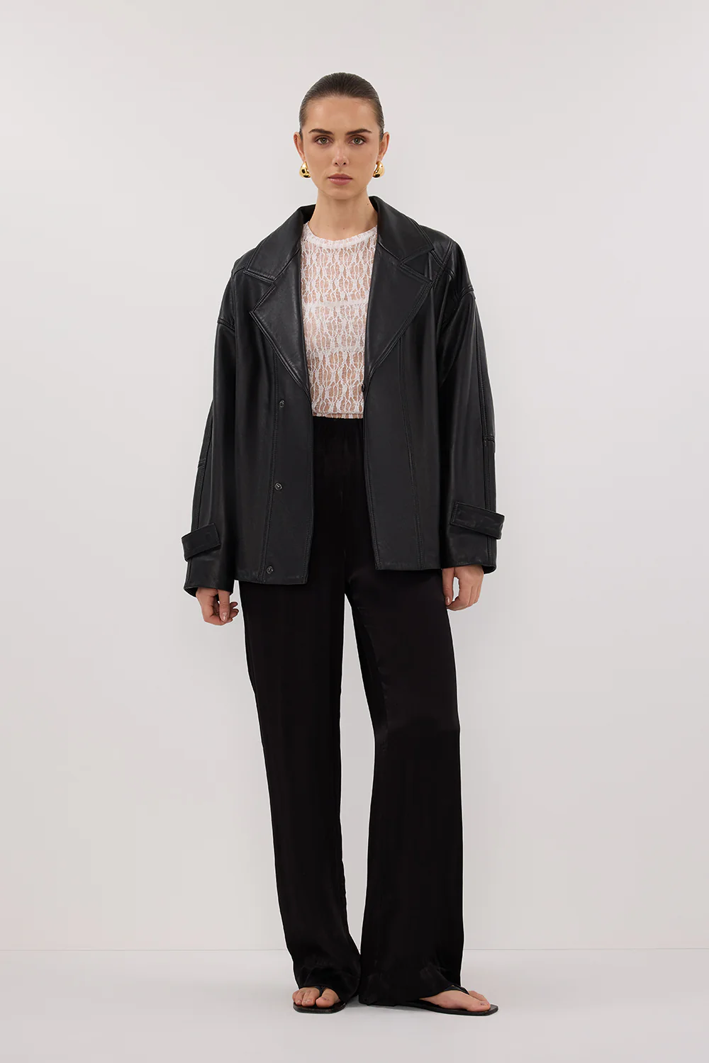 MARGOT BLACK OVERSIZED LEATHER JACKET - Gamepaces