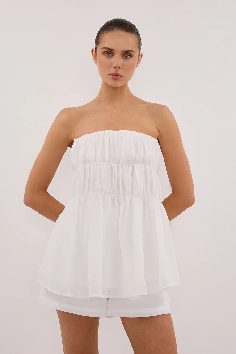 ARTIE WHITE RAMIE STRAPLESS TOP - Gamepaces