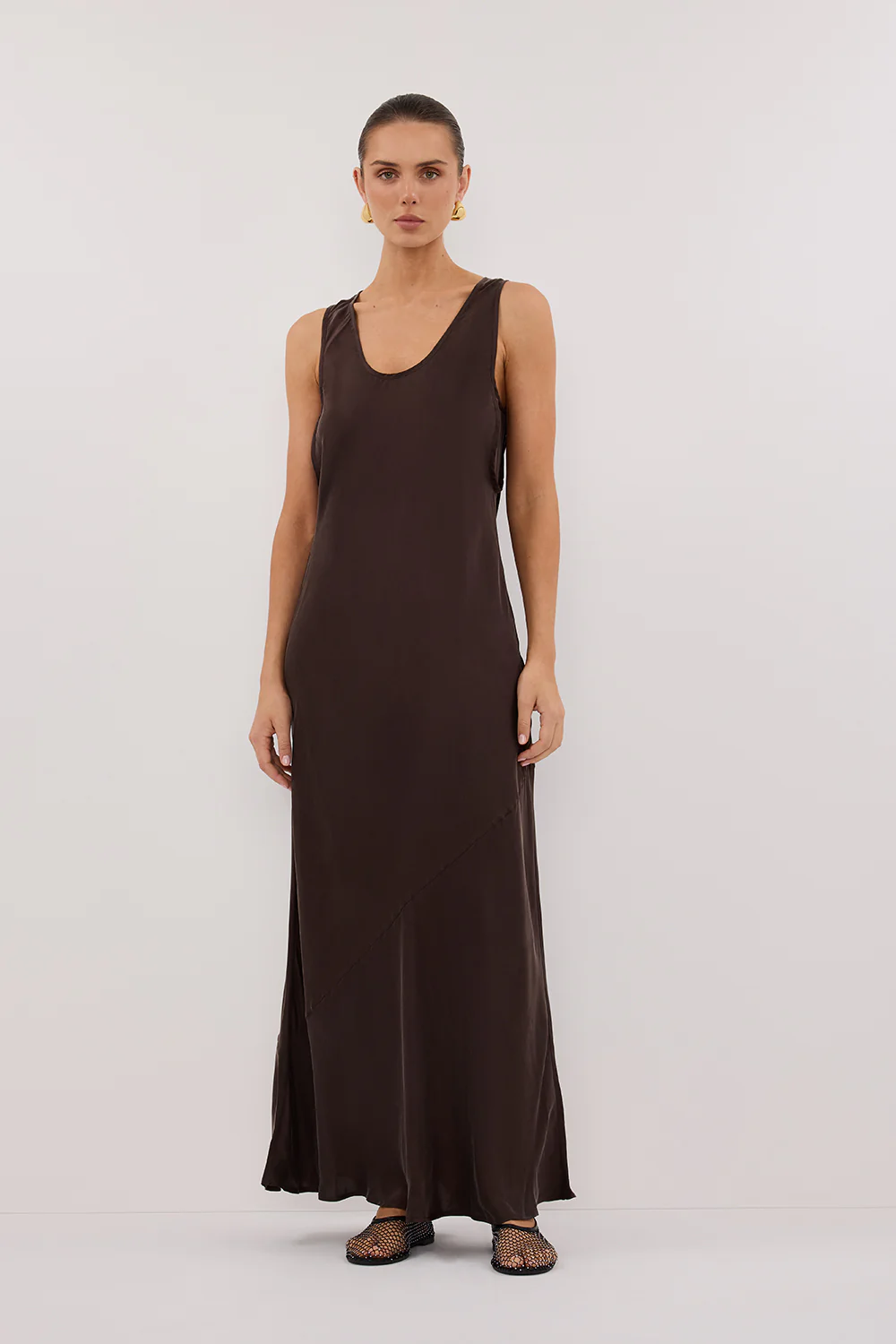 DARCY BITTER CHOC SILK MAXI DRESS - Gamepaces