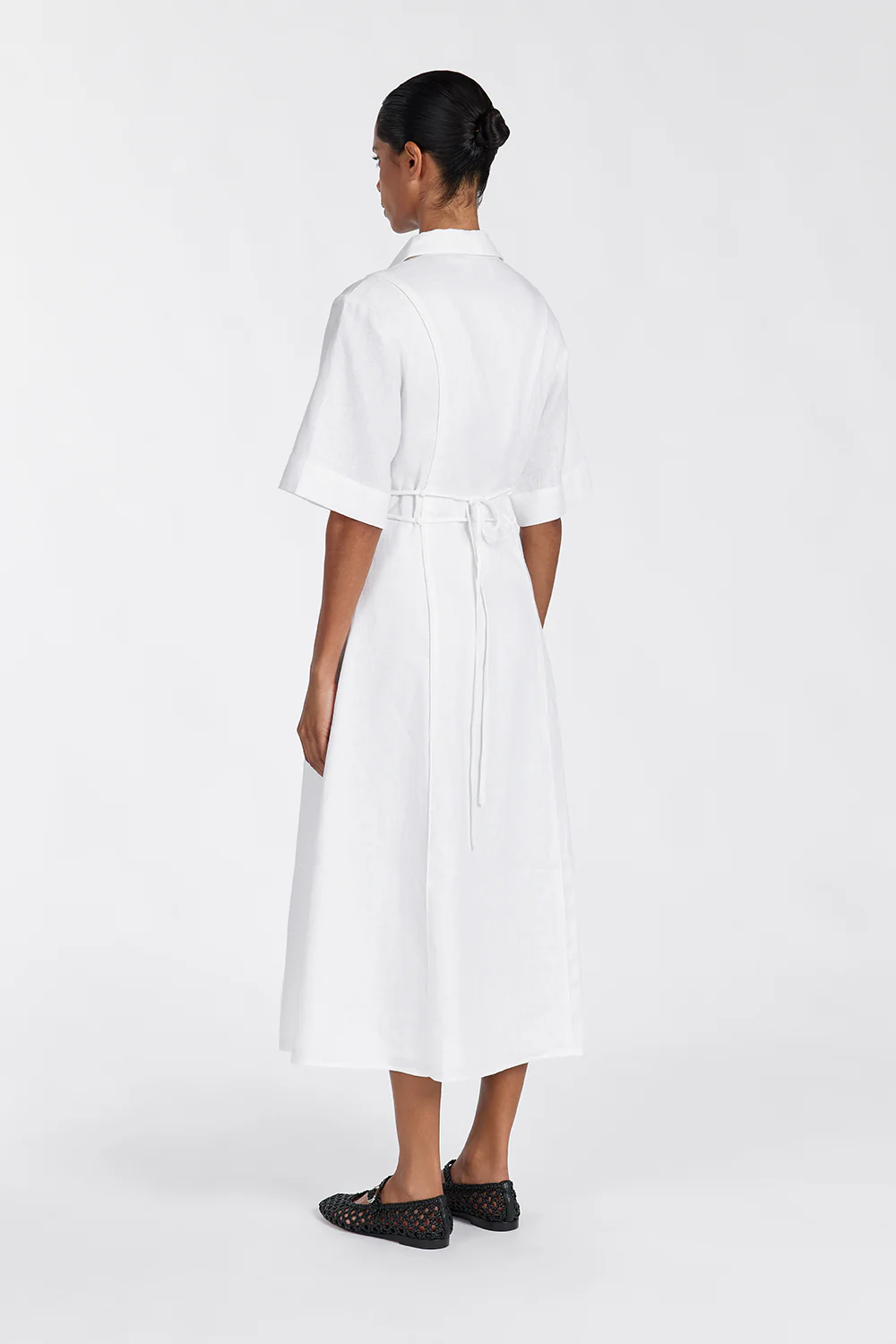 ASTRID WHITE LINEN MIDI DRESS - Gamepaces