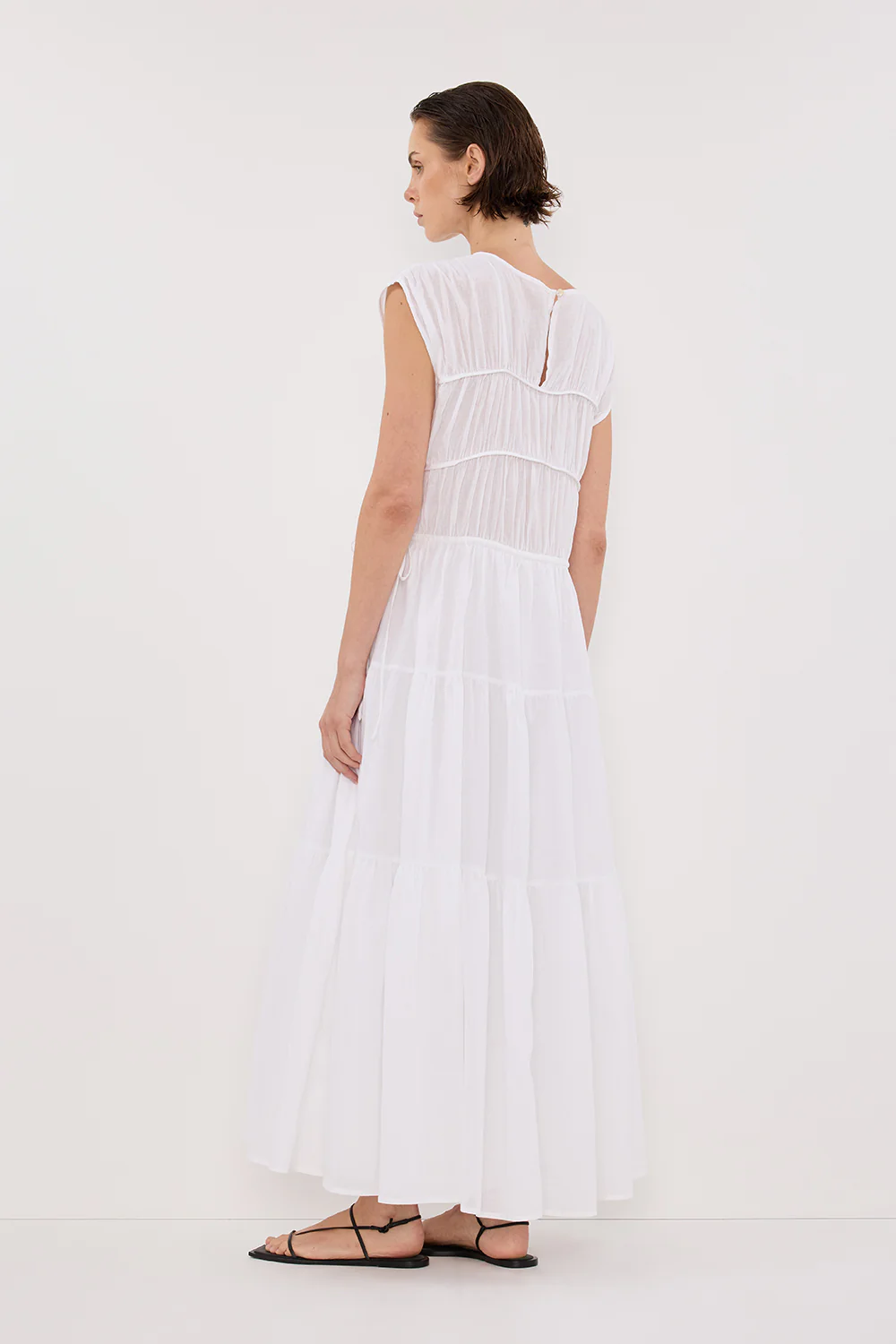 FLYNN WHITE LINEN BLEND MIDI DRESS - Gamepaces