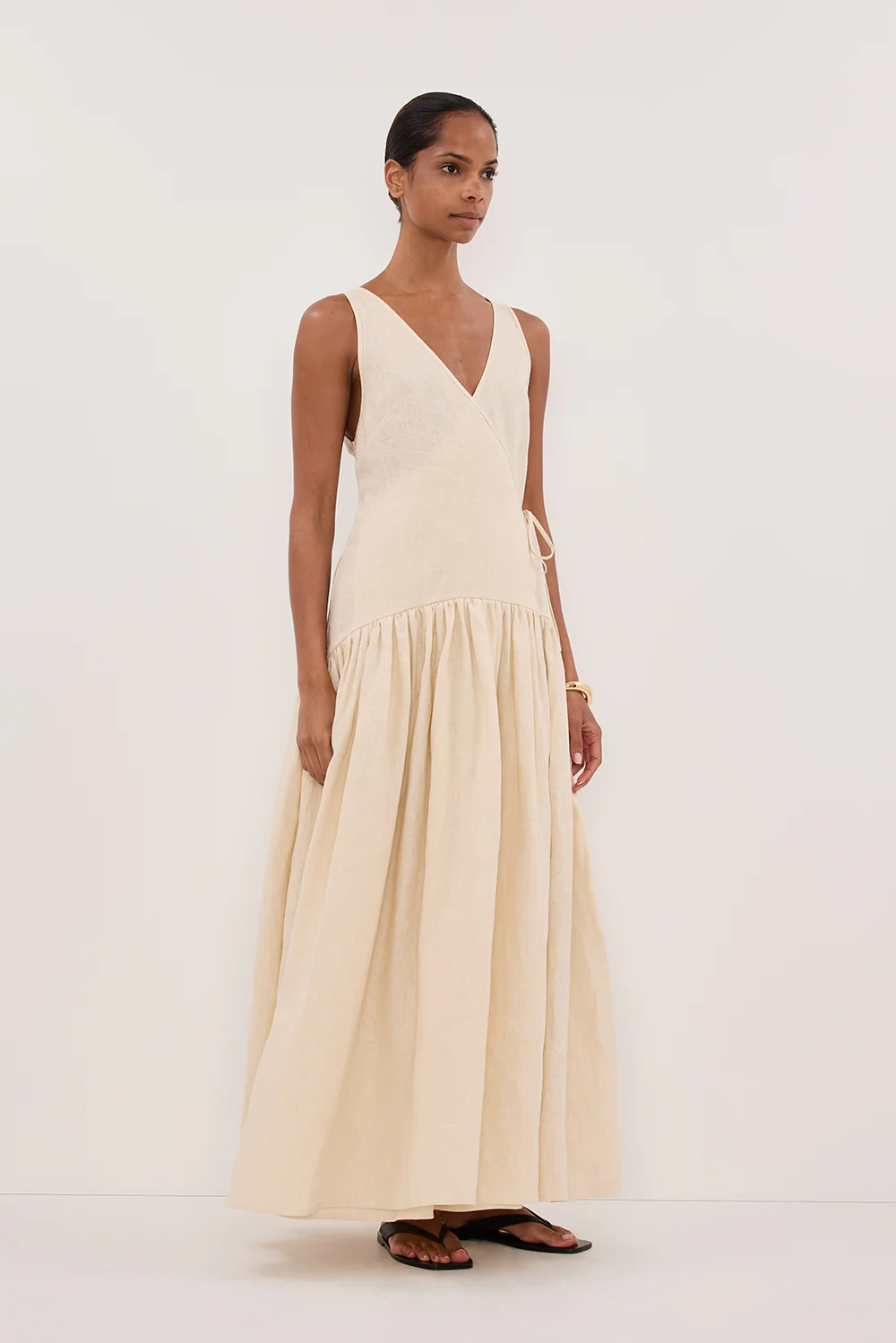 ILIO STRAW LINEN WRAP MIDI DRESS - Gamepaces