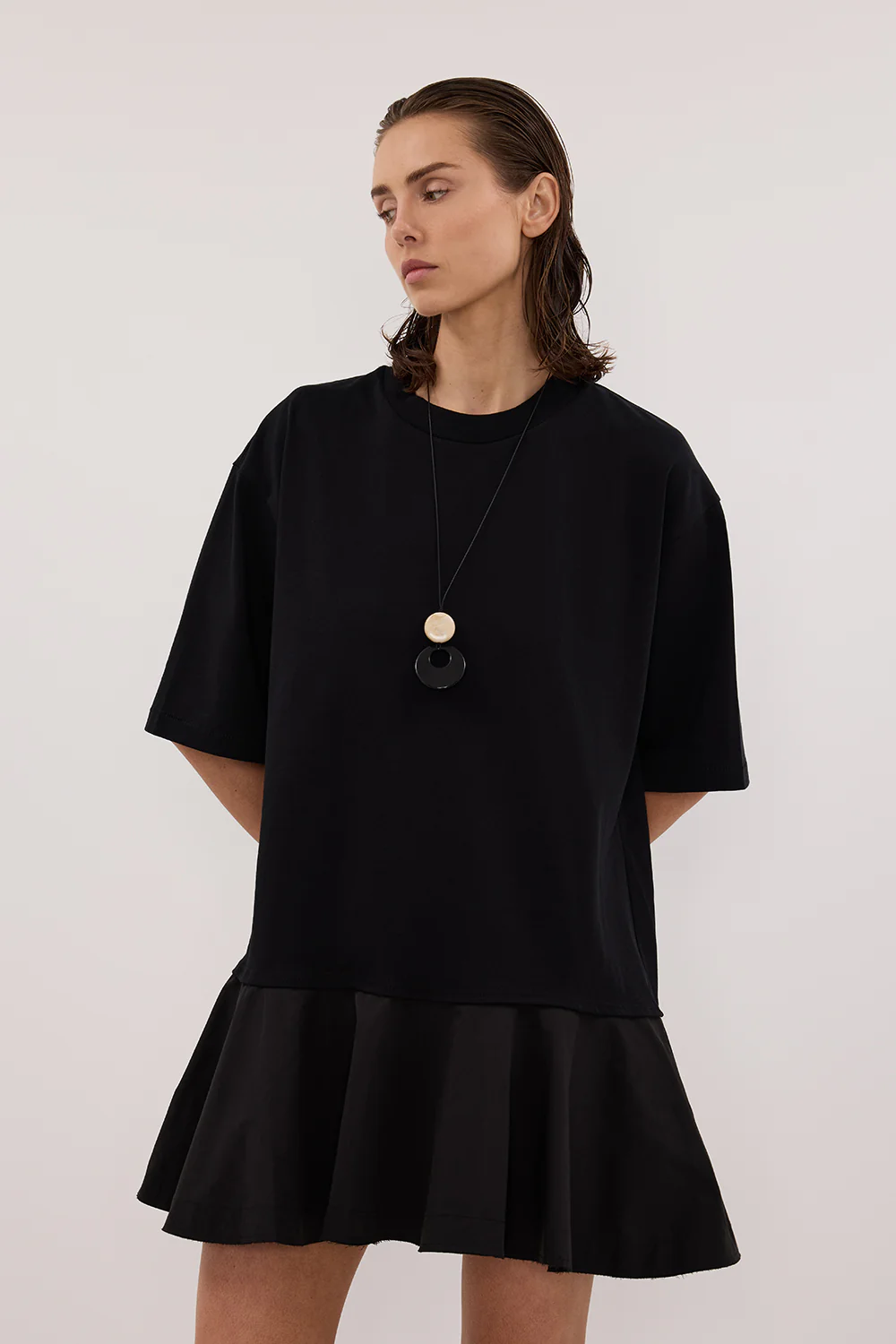 NOAH BLACK SHORT SLEEVE RUFFLE MINI DRESS - Gamepaces
