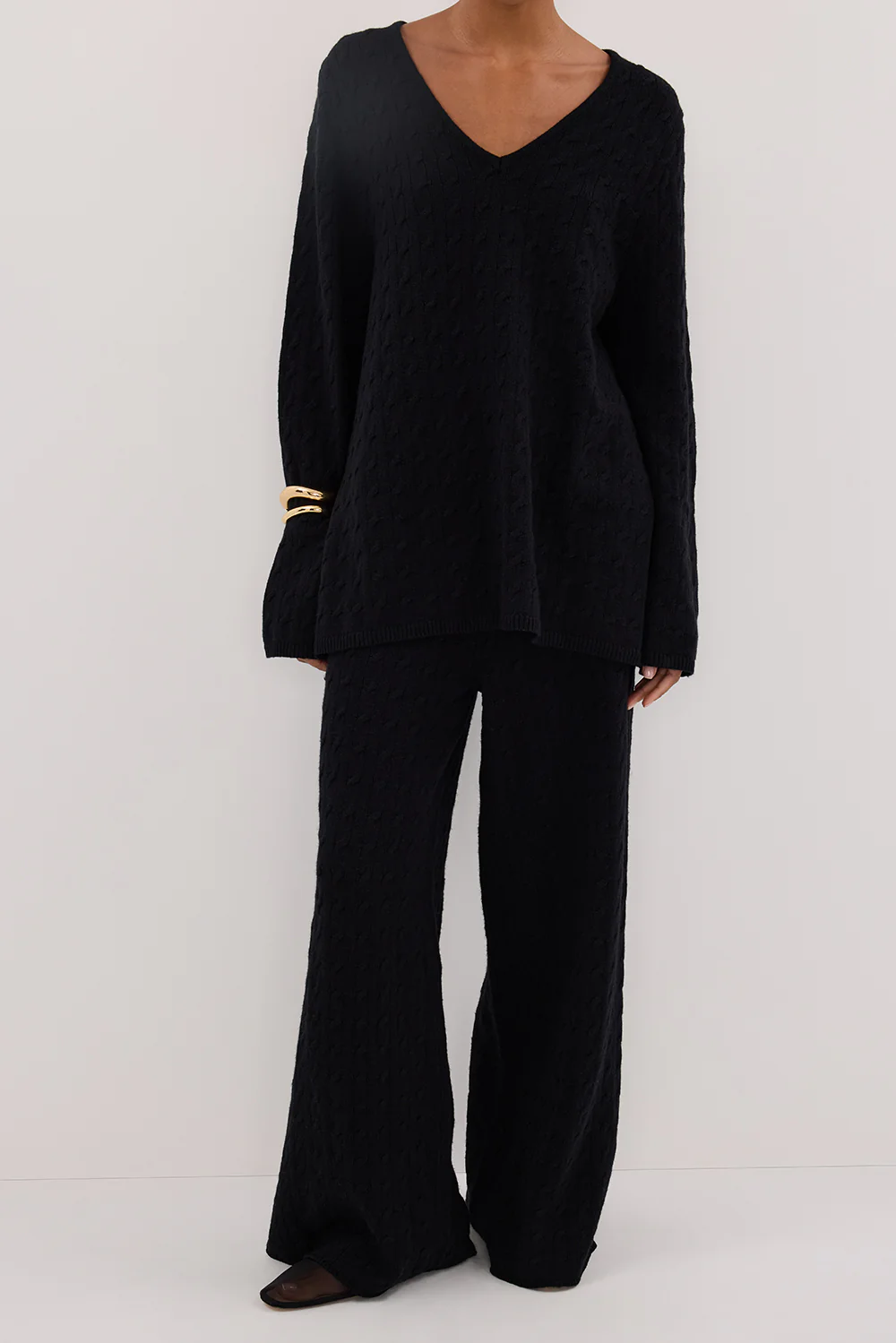 MAREN BLACK CABLE KNIT PANT - Gamepaces