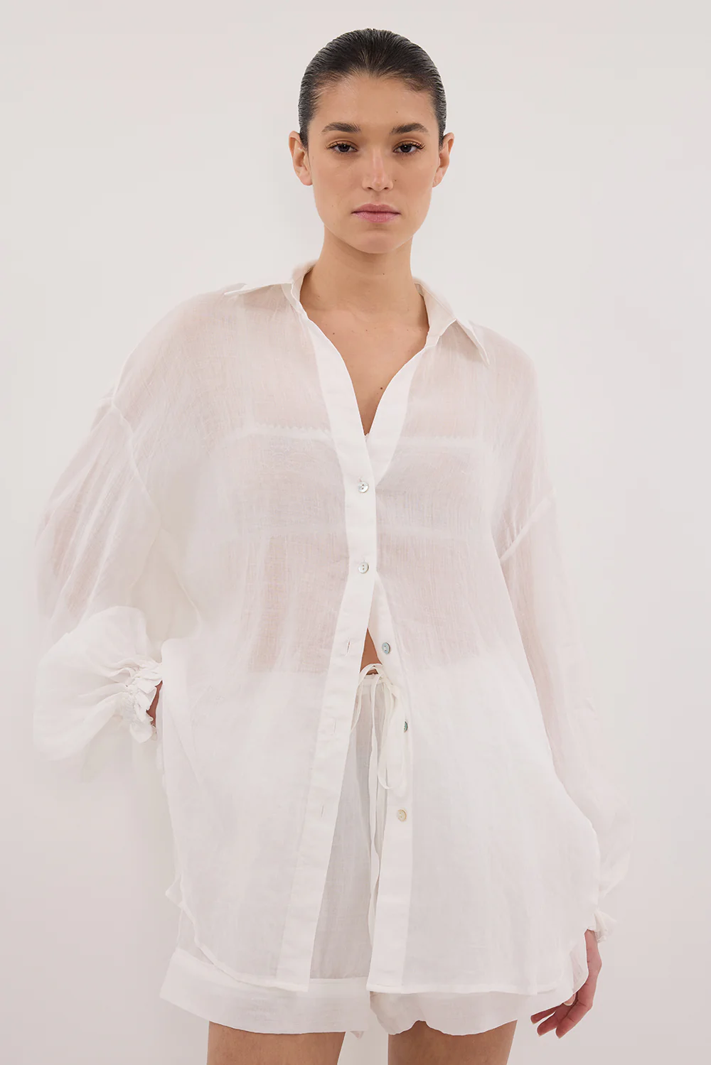 MILLER WHITE RAMIE LONG SLEEVE SHIRT - Gamepaces