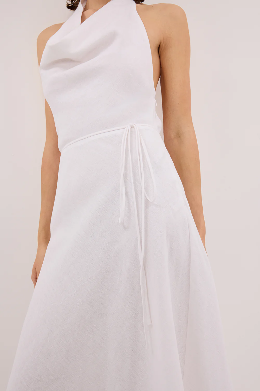HAYLEE WHITE SLEEVELESS LINEN COWL DRESS - Gamepaces