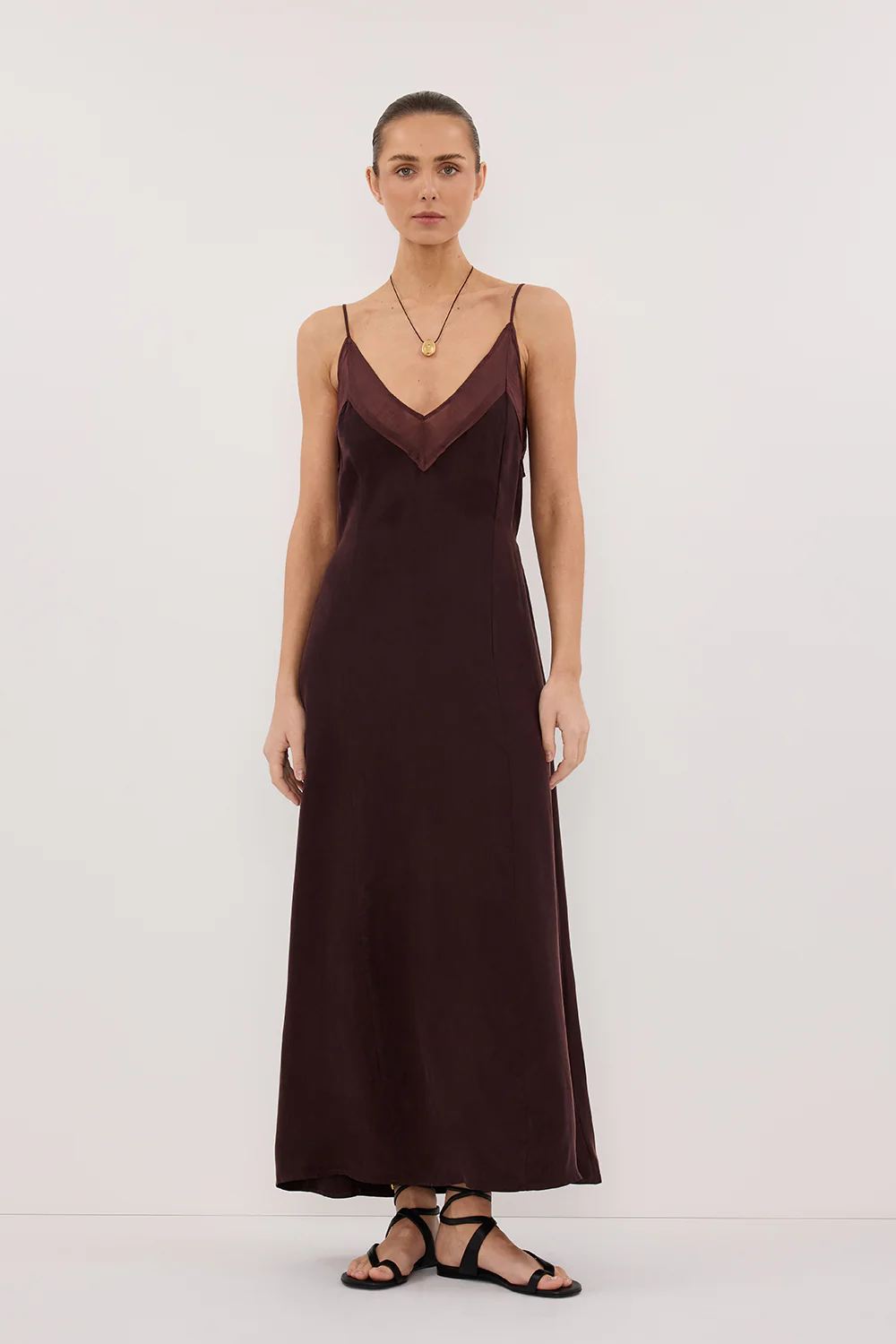 MILLIE WALNUT CUPRO SLEEVELESS MIDI DRESS - Gamepaces