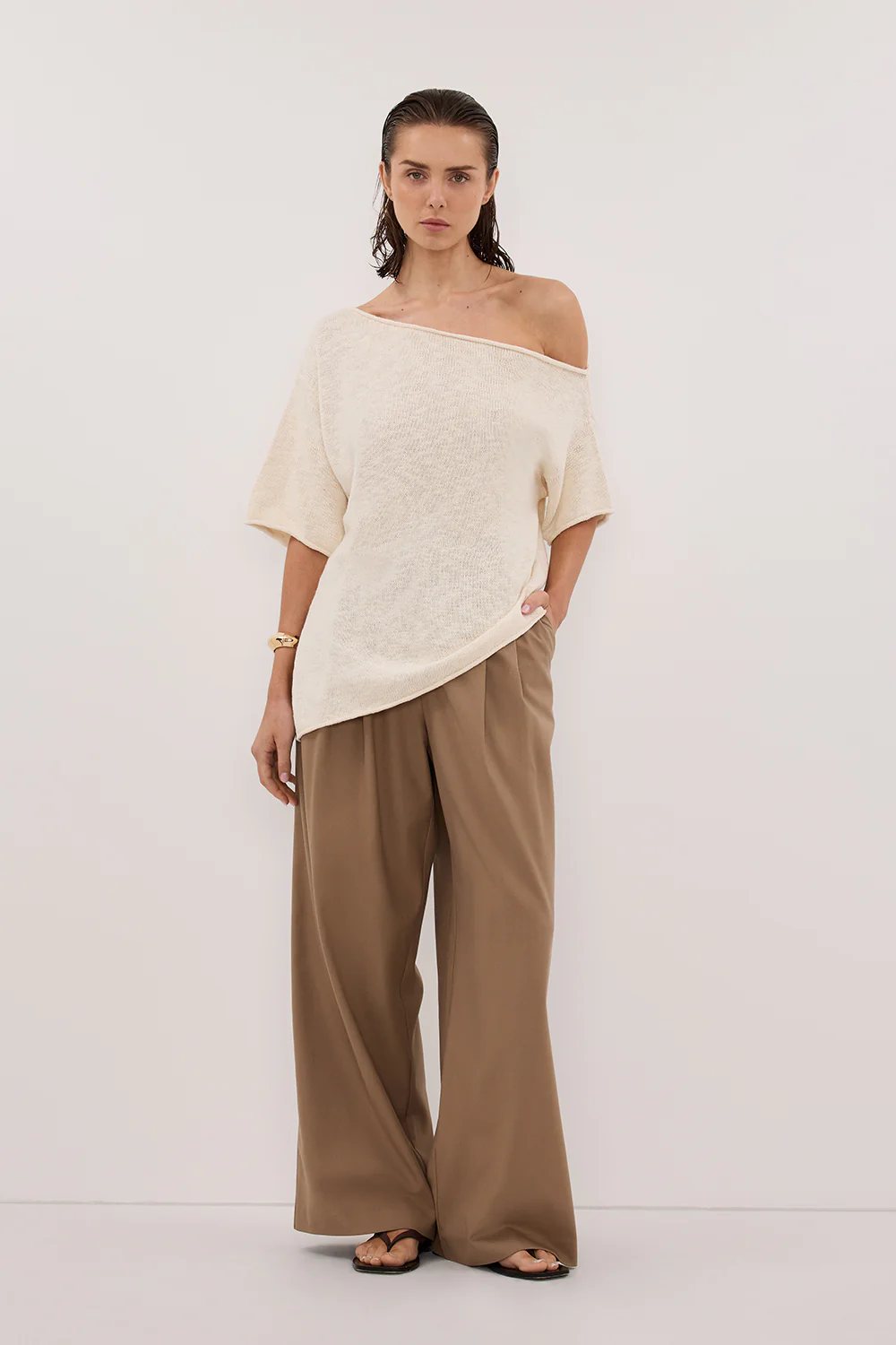 RICK CREAM ASYM KNIT TOP - Gamepaces