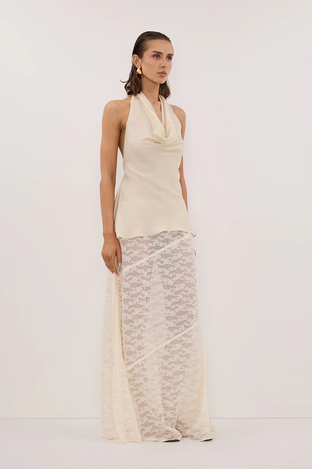 BELLE CREAM LACE MAXI SKIRT - Gamepaces