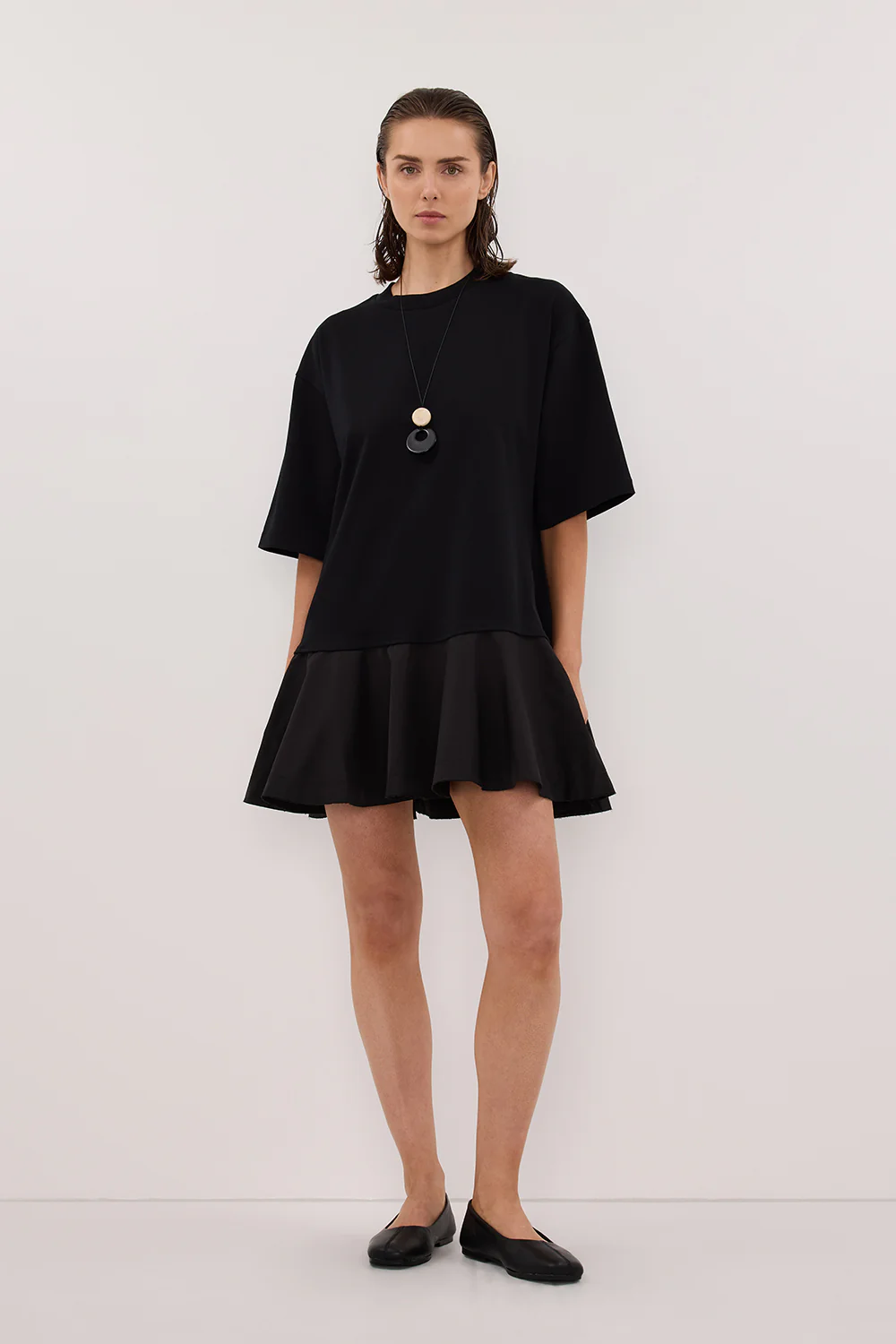 NOAH BLACK SHORT SLEEVE RUFFLE MINI DRESS - Gamepaces