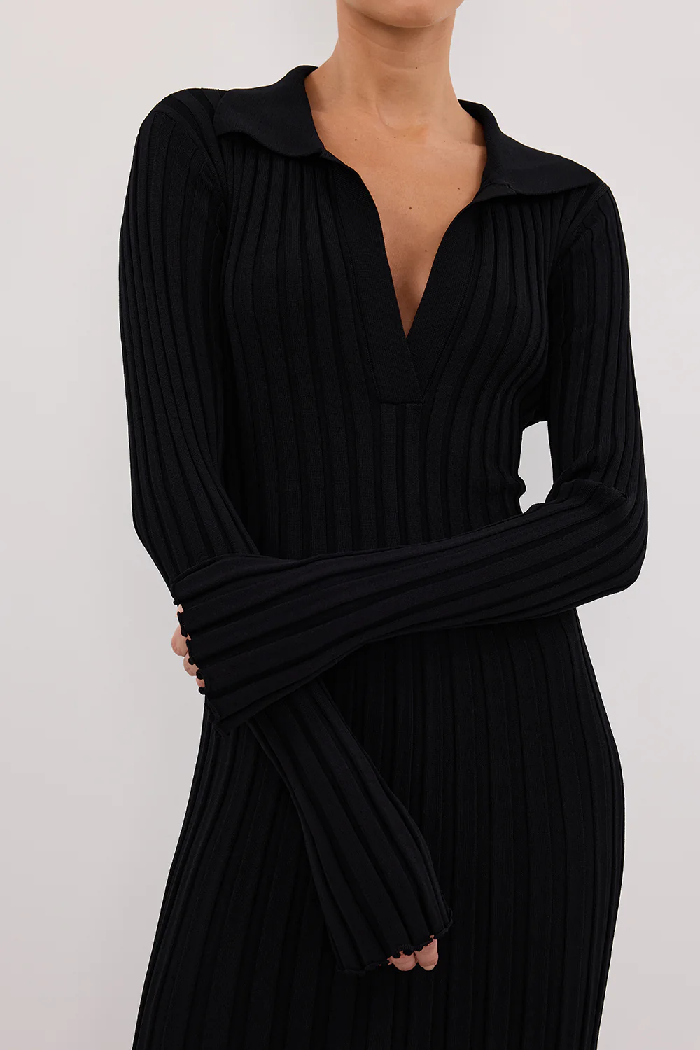 HAL BLACK LONG SLEEVE KNIT MIDI DRESS - Gamepaces
