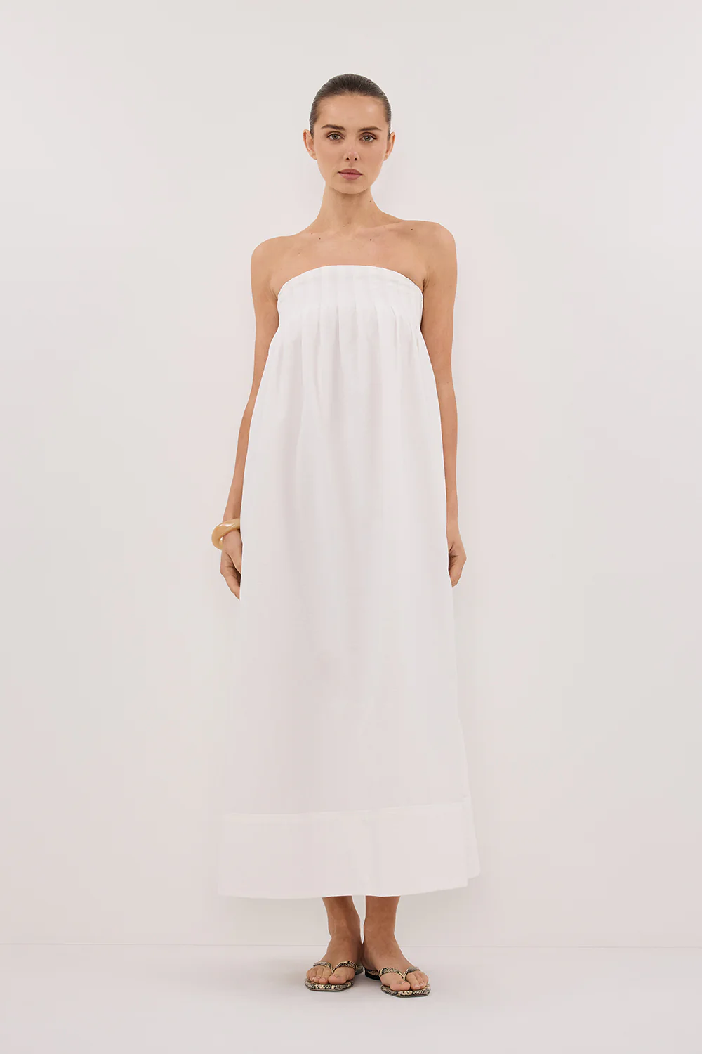 MORGAN WHITE STRAPLESS MIDI DRESS - Gamepaces