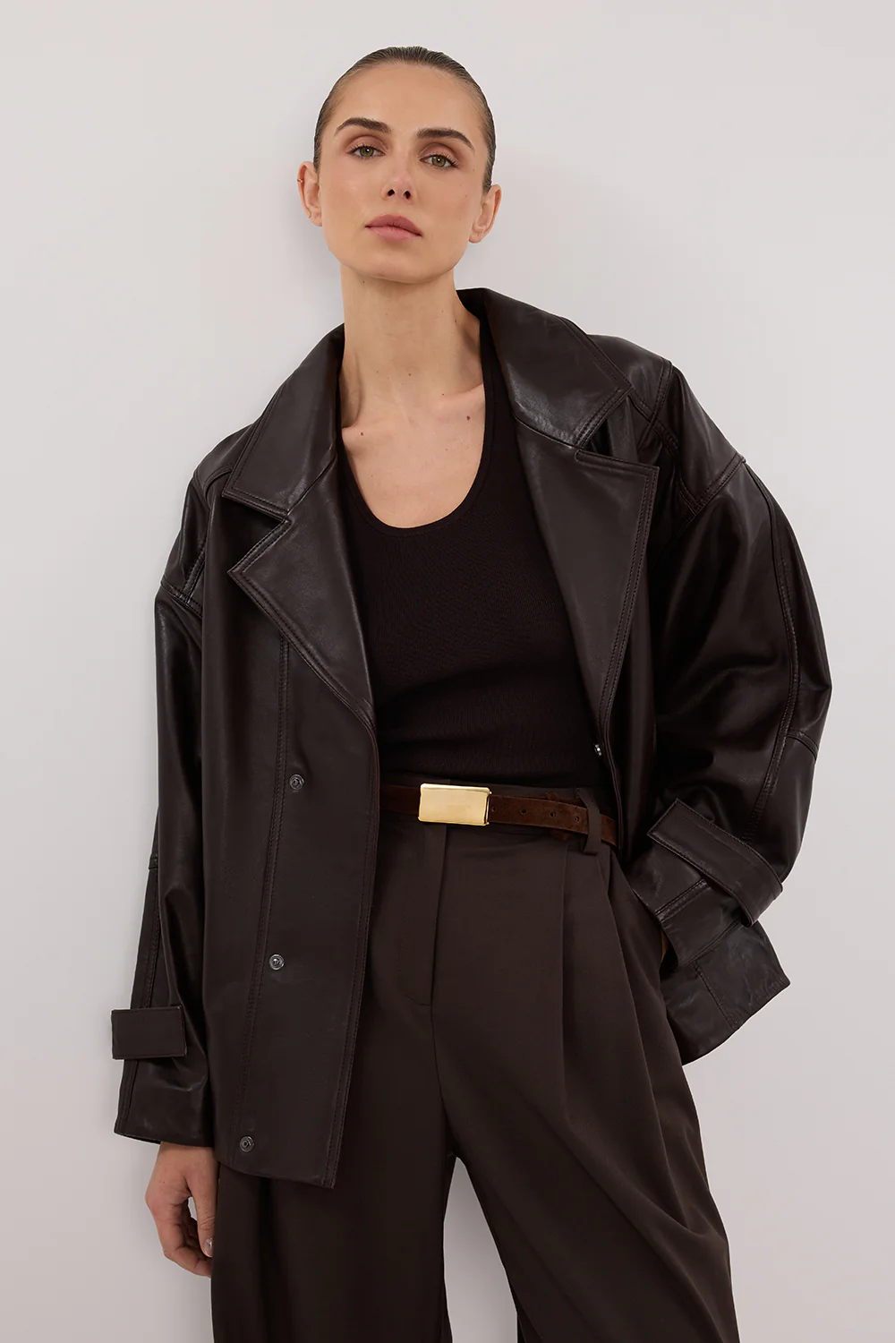 MARGOT CHOC OVERSIZED LEATHER JACKET - Gamepaces